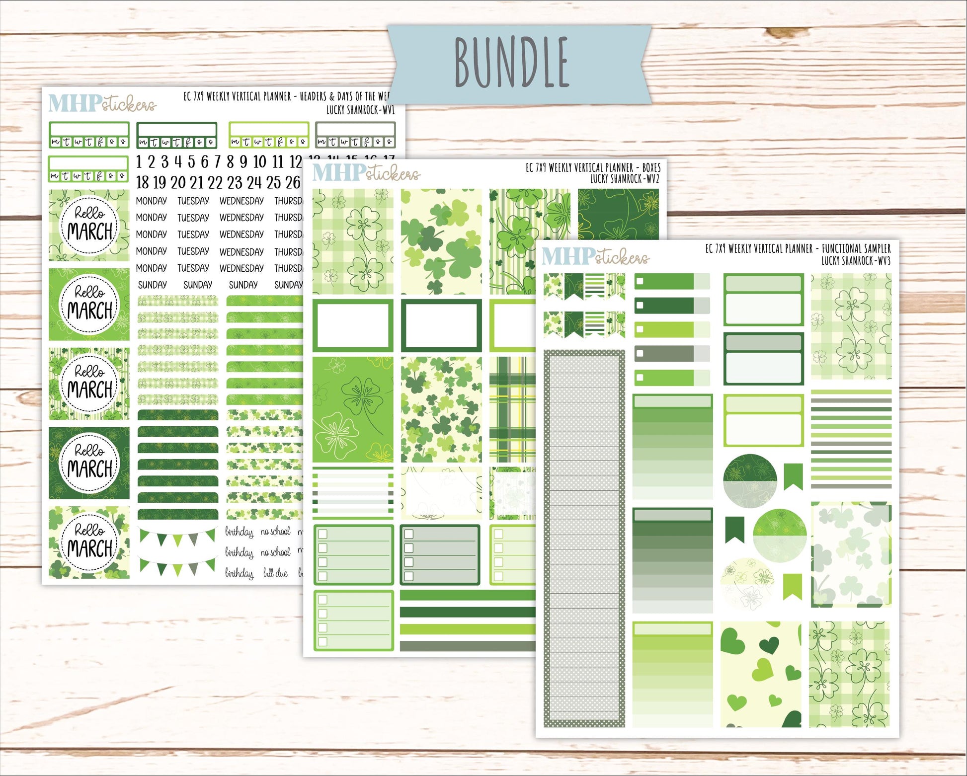 MARCH Weekly Vertical Kits for 7x9 Erin Condren Planners. 2026 Collection "Lucky Shamrock" || ECWV