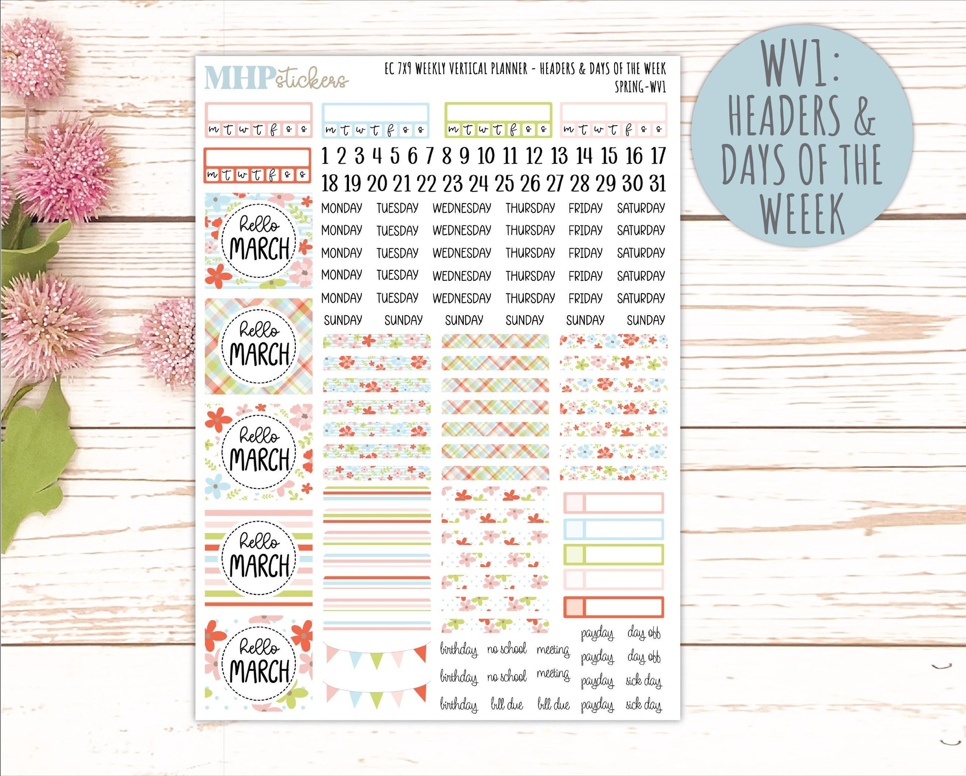 MARCH Weekly Vertical Kits for 7x9 Erin Condren Planners. 2026 Collection "Spring" || ECWV