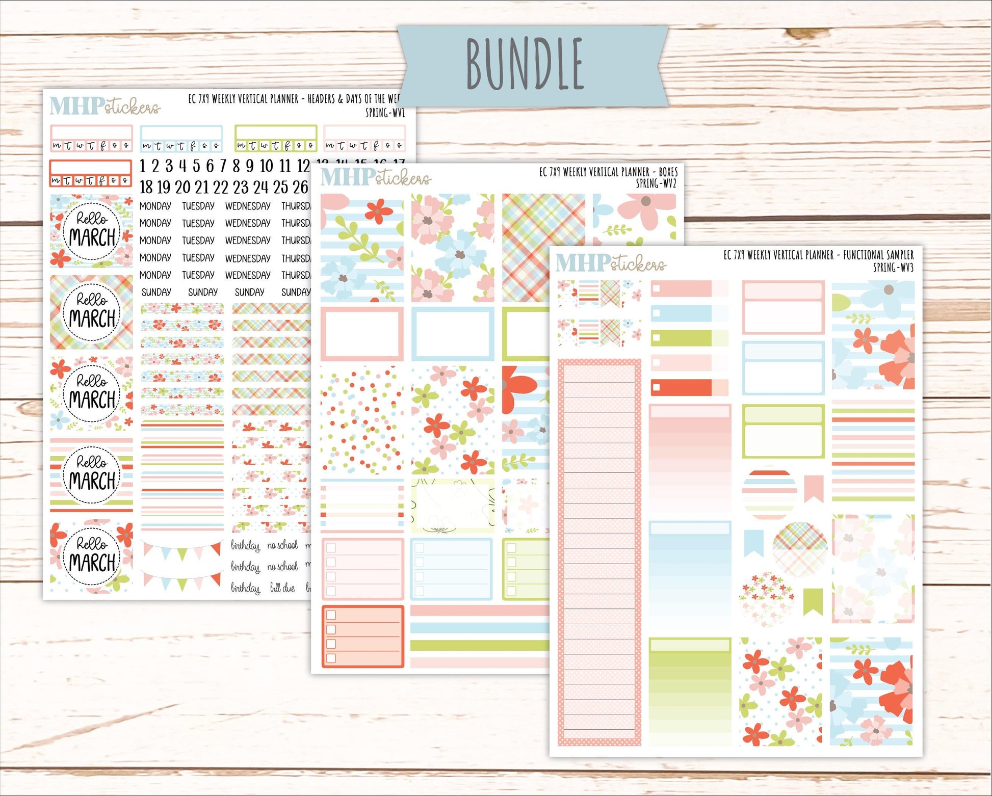 MARCH Weekly Vertical Kits for 7x9 Erin Condren Planners. 2026 Collection "Spring" || ECWV