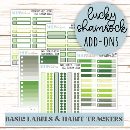 Basic Labels & Habit Trackers. ADD-On's for Monthly Kits "Lucky Shamrock" ||AOBL