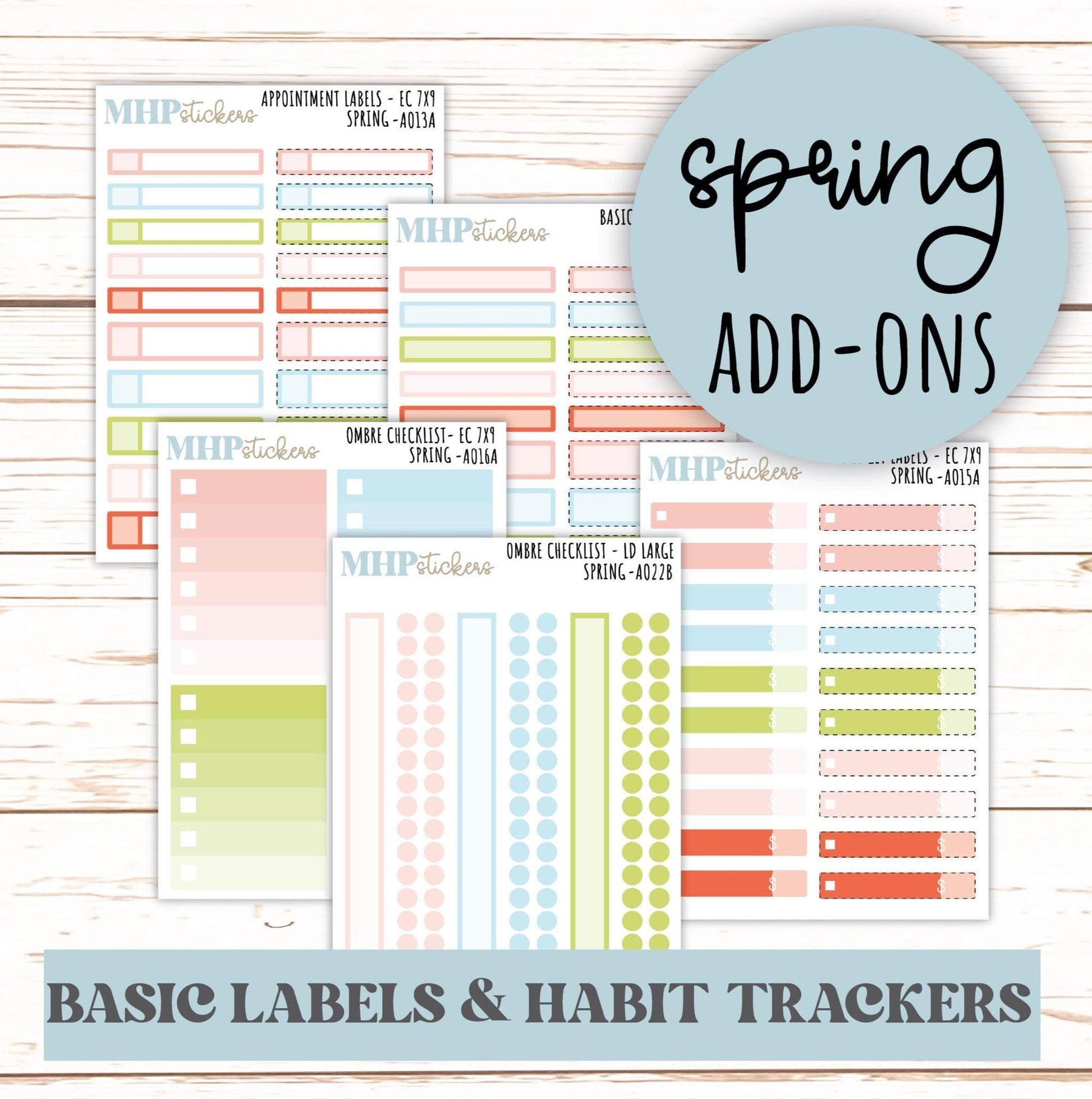 Basic Labels & Habit Trackers. ADD-On's for Monthly Kits "Spring" || AOBL