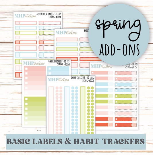 Basic Labels & Habit Trackers. ADD-On's for Monthly Kits "Spring" || AOBL