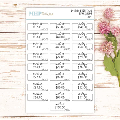 100 Envelope Stickers for Savings Challenge (Total Savings 10,100.00). Stickers for Planners, Saving Envelopes, and Bullet Journals || F764