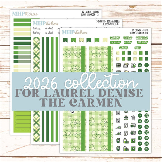 MARCH 2026 Stickers for The Carmen Laurel Denise Planner (Simply Month Planner). "Lucky Shamrock" || C