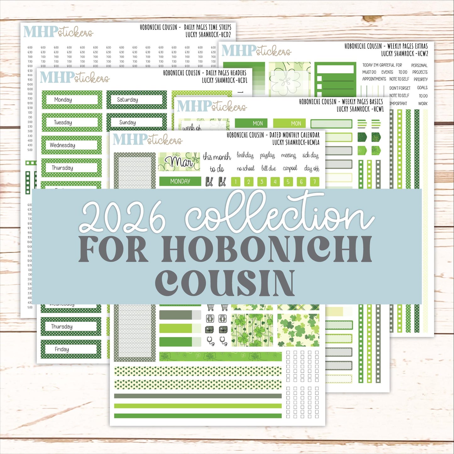MARCH 2026 Stickers for Hobonichi Cousin. A5 Planners "Lucky Shamrock" || HC