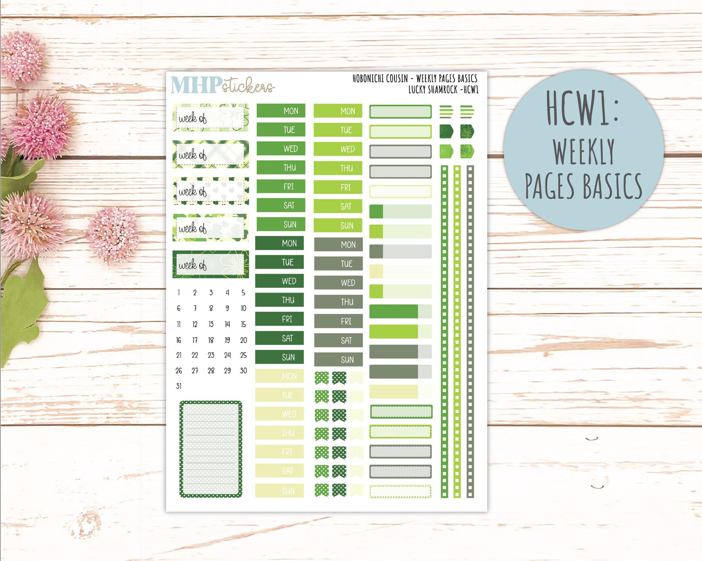 MARCH 2026 Stickers for Hobonichi Cousin. A5 Planners "Lucky Shamrock" || HC