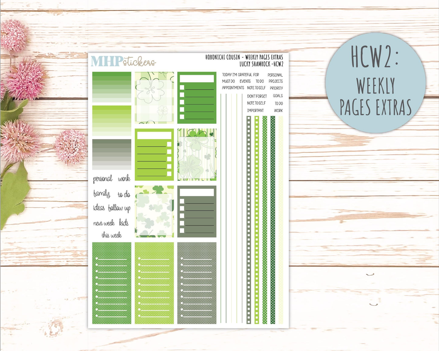 MARCH 2026 Stickers for Hobonichi Cousin. A5 Planners "Lucky Shamrock" || HC