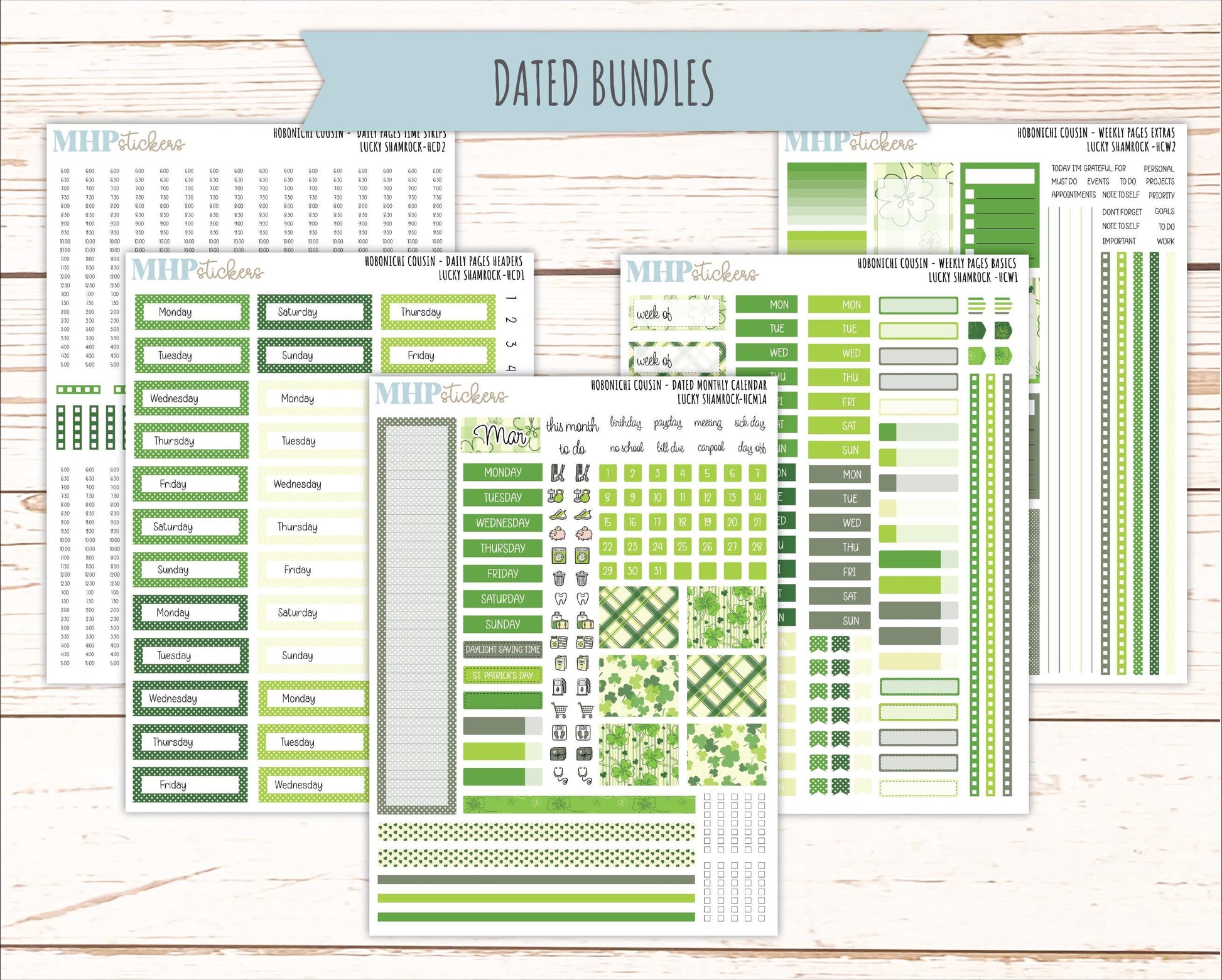 MARCH 2026 Stickers for Hobonichi Cousin. A5 Planners "Lucky Shamrock" || HC