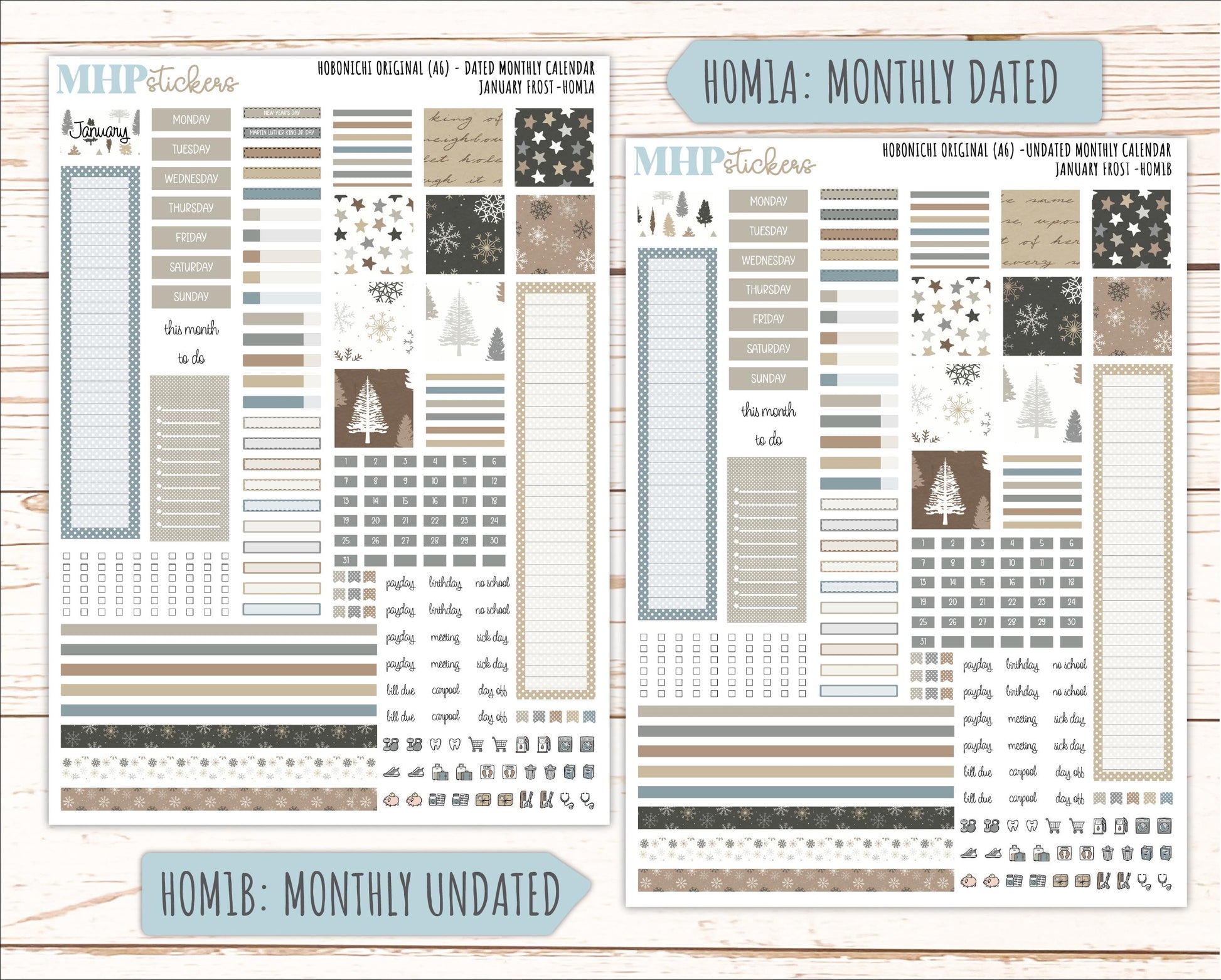 JANUARY 2026 Stickers for Hobonichi Techo Original. A6 Planners "January Frost" || HO
