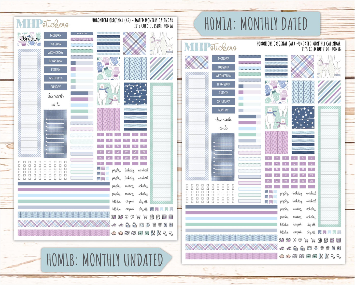 JANUARY 2026 Stickers for Hobonichi Techo Original. A6 Planners "It's Cold Outside" || HO