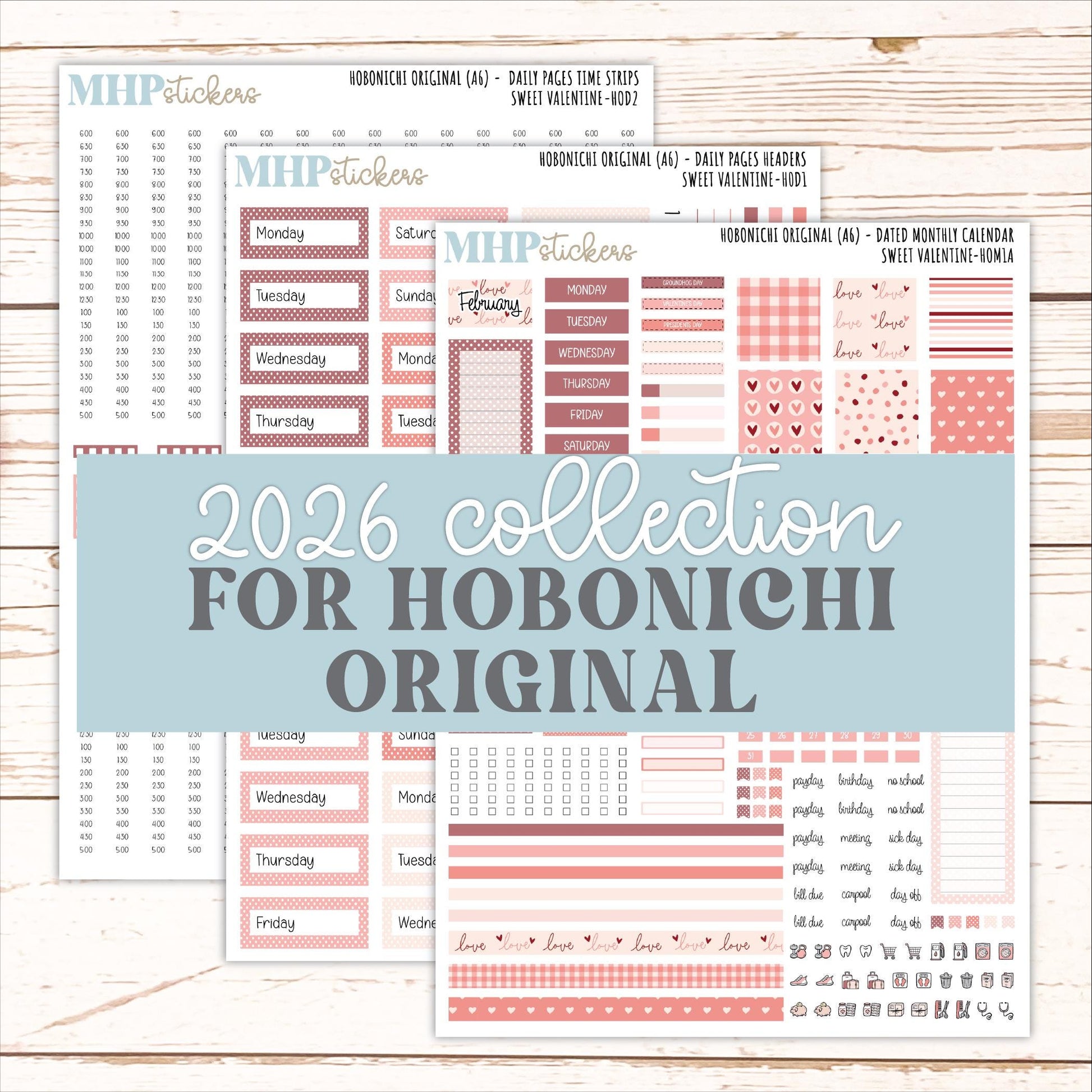 FEBRUARY 2026 Stickers for Hobonichi Techo Original. A6 Planners "Sweet Valentine" || HO