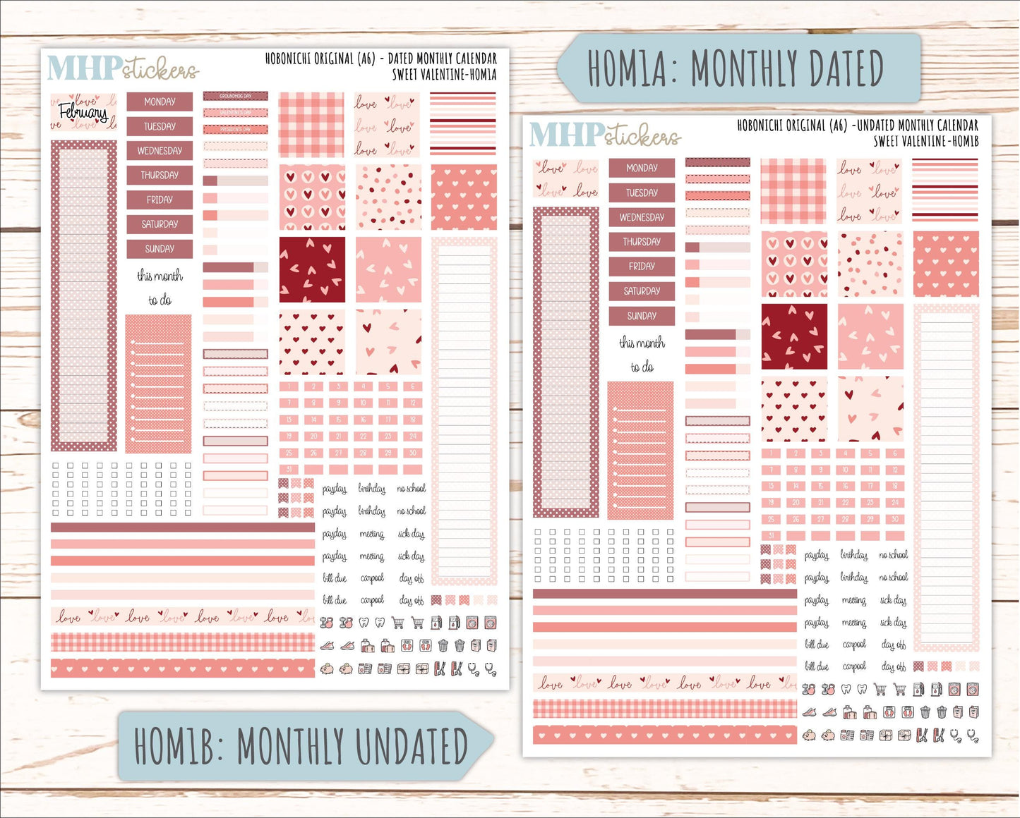 FEBRUARY 2026 Stickers for Hobonichi Techo Original. A6 Planners "Sweet Valentine" || HO