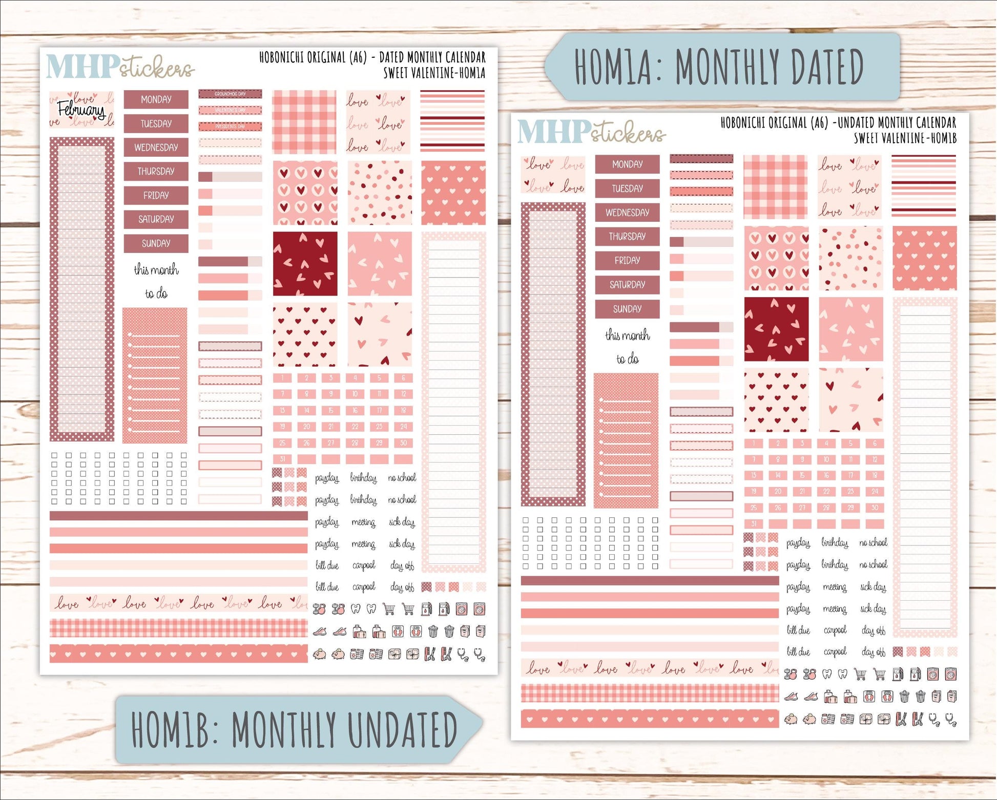 FEBRUARY 2026 Stickers for Hobonichi Techo Original. A6 Planners "Sweet Valentine" || HO