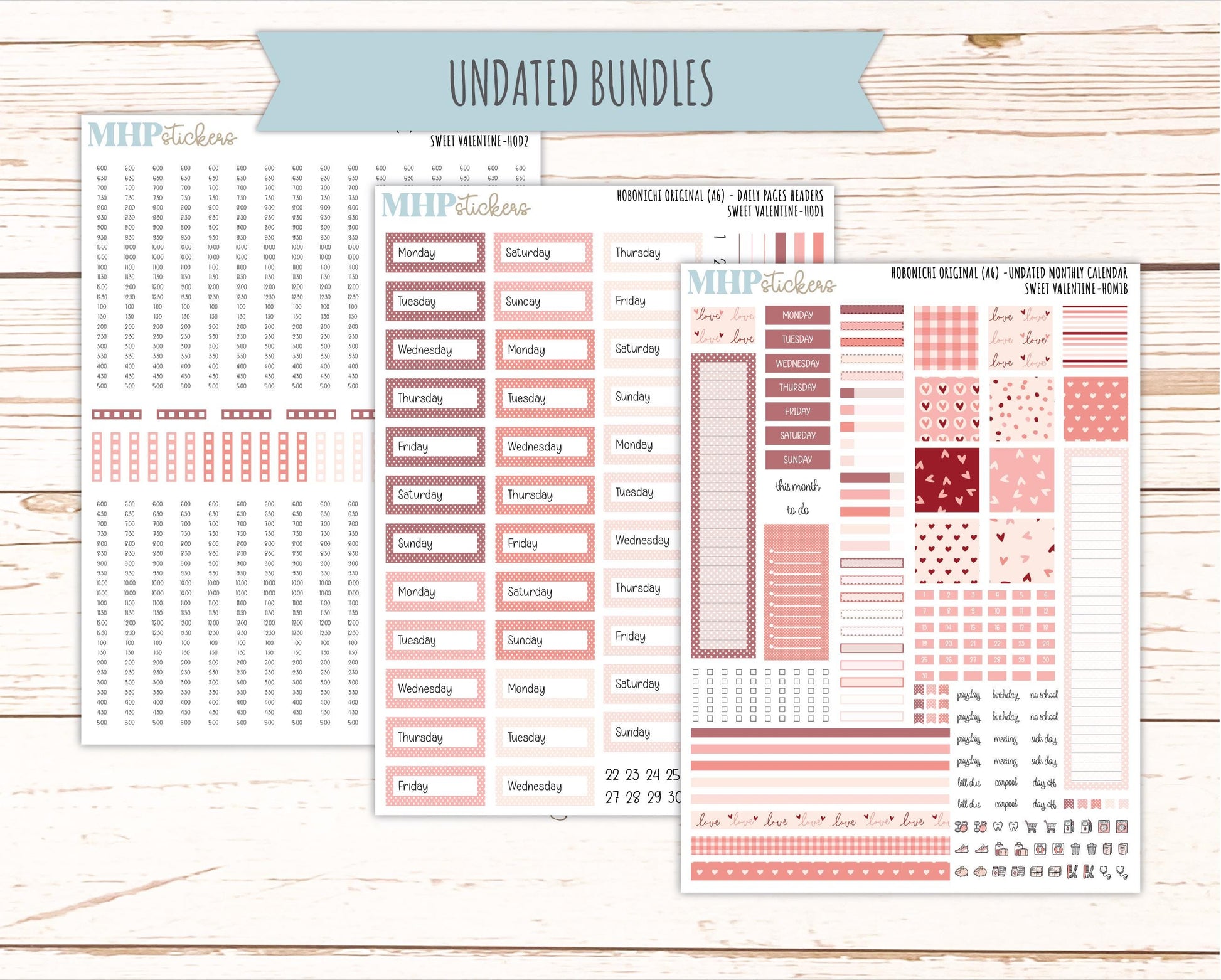 FEBRUARY 2026 Stickers for Hobonichi Techo Original. A6 Planners "Sweet Valentine" || HO