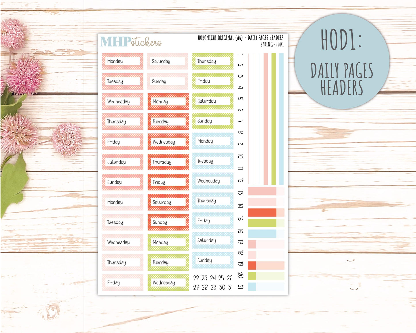 MARCH 2026 Stickers for Hobonichi Techo Original. A6 Planners "Spring" || HO