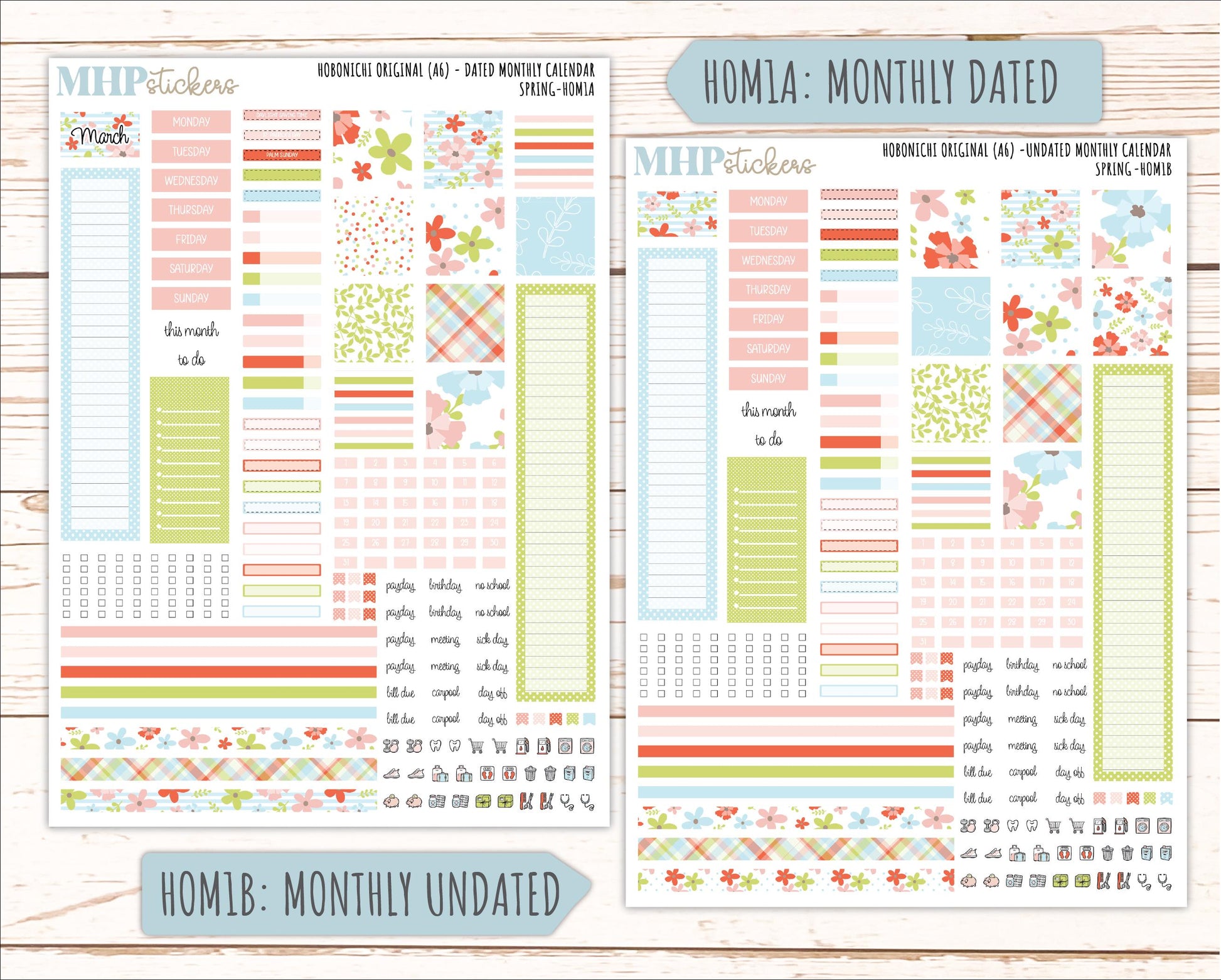 MARCH 2026 Stickers for Hobonichi Techo Original. A6 Planners "Spring" || HO