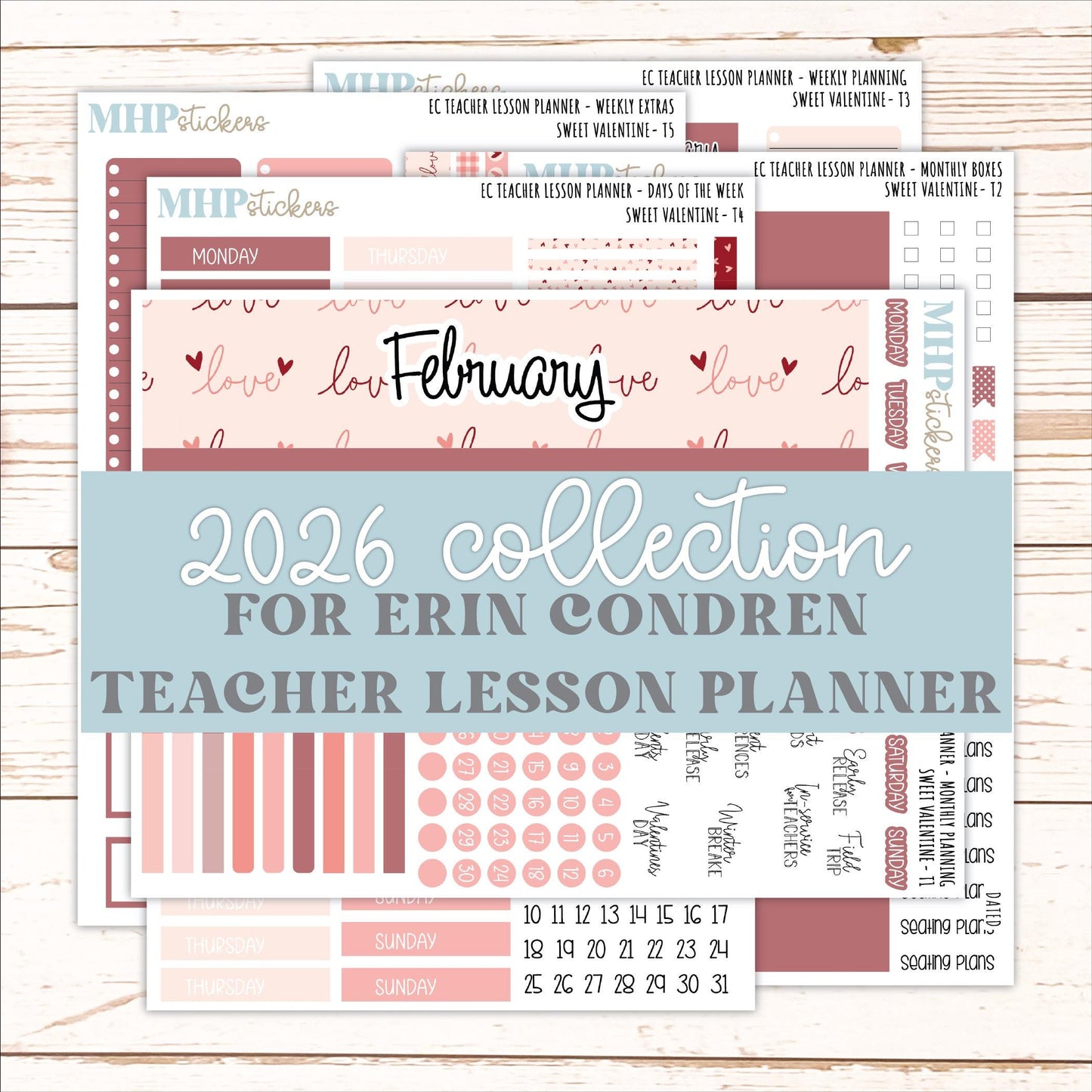 FEBRUARY Stickers for EC Teacher Lesson Planner. 2026 Collection "Sweet Valentine" || ECT
