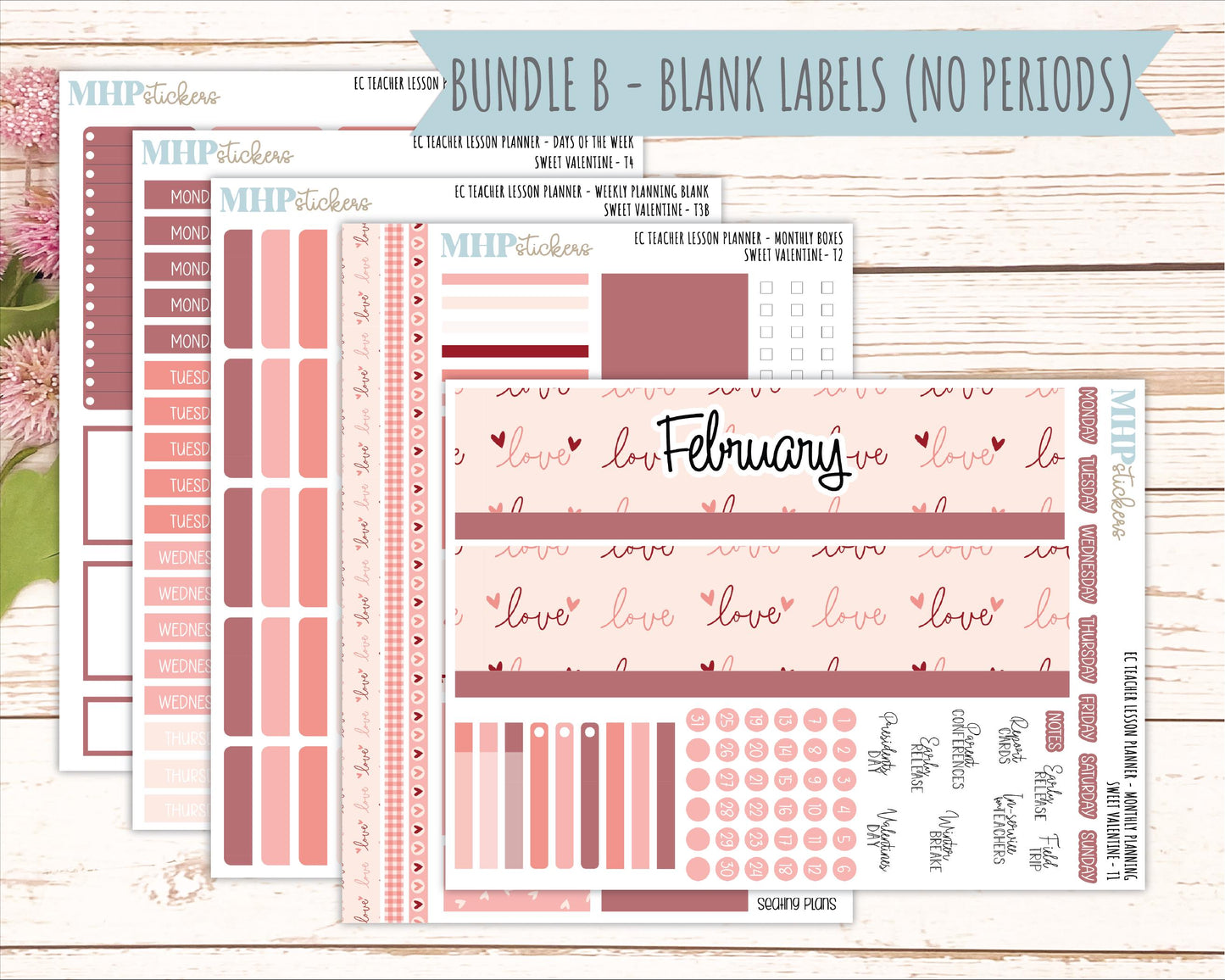 FEBRUARY Stickers for EC Teacher Lesson Planner. 2026 Collection "Sweet Valentine" || ECT