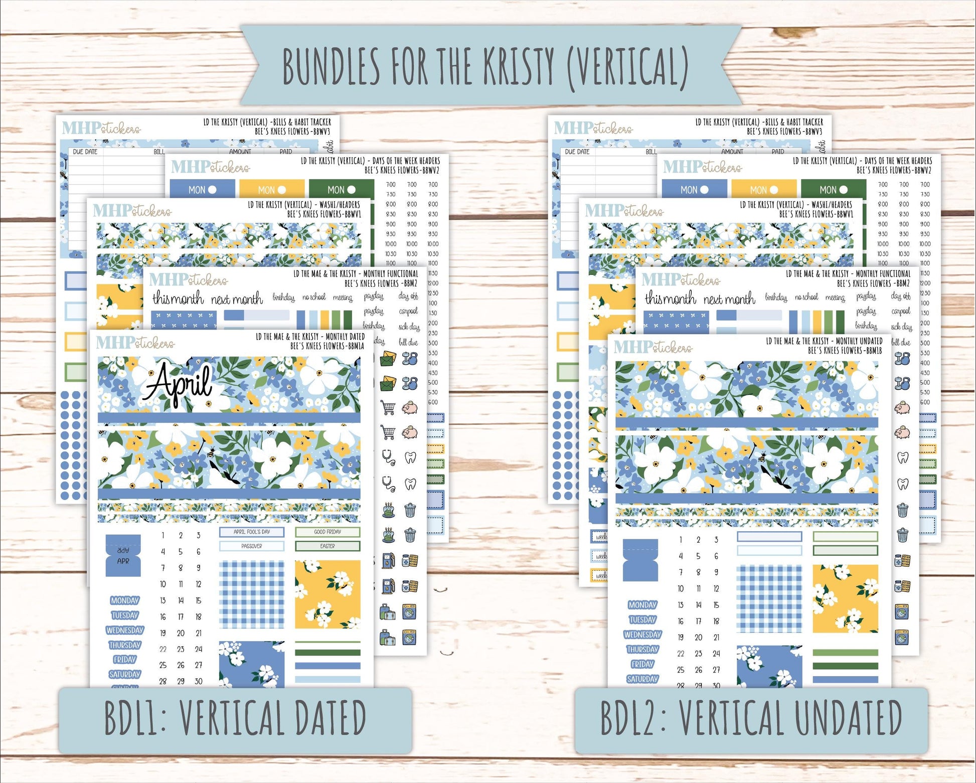 APRIL 2026 Stickers for the Mae & Kristy Laurel Denise Planners (Book Bound Planner) "Bee's Knees Flowers" || BB