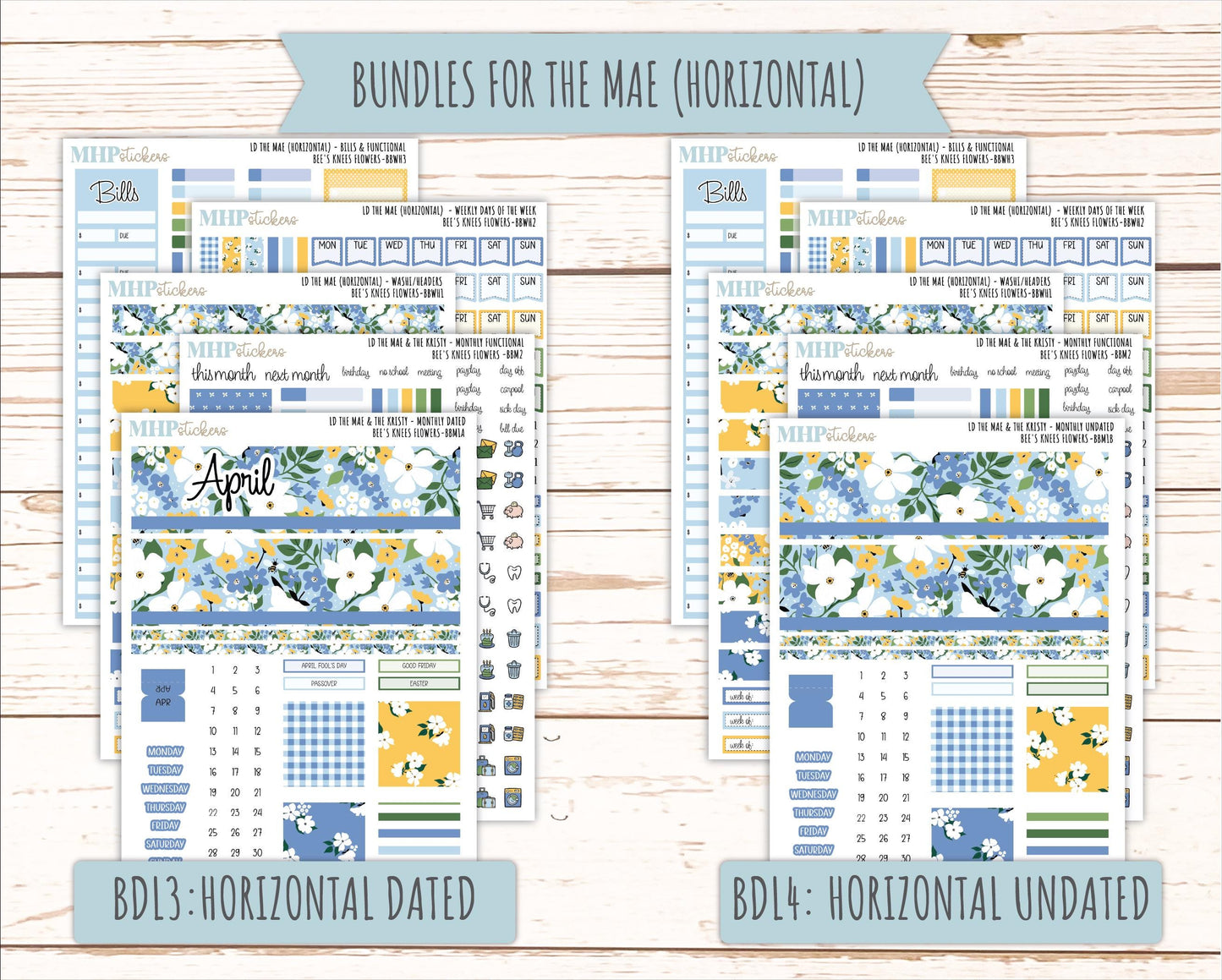 APRIL 2026 Stickers for the Mae & Kristy Laurel Denise Planners (Book Bound Planner) "Bee's Knees Flowers" || BB