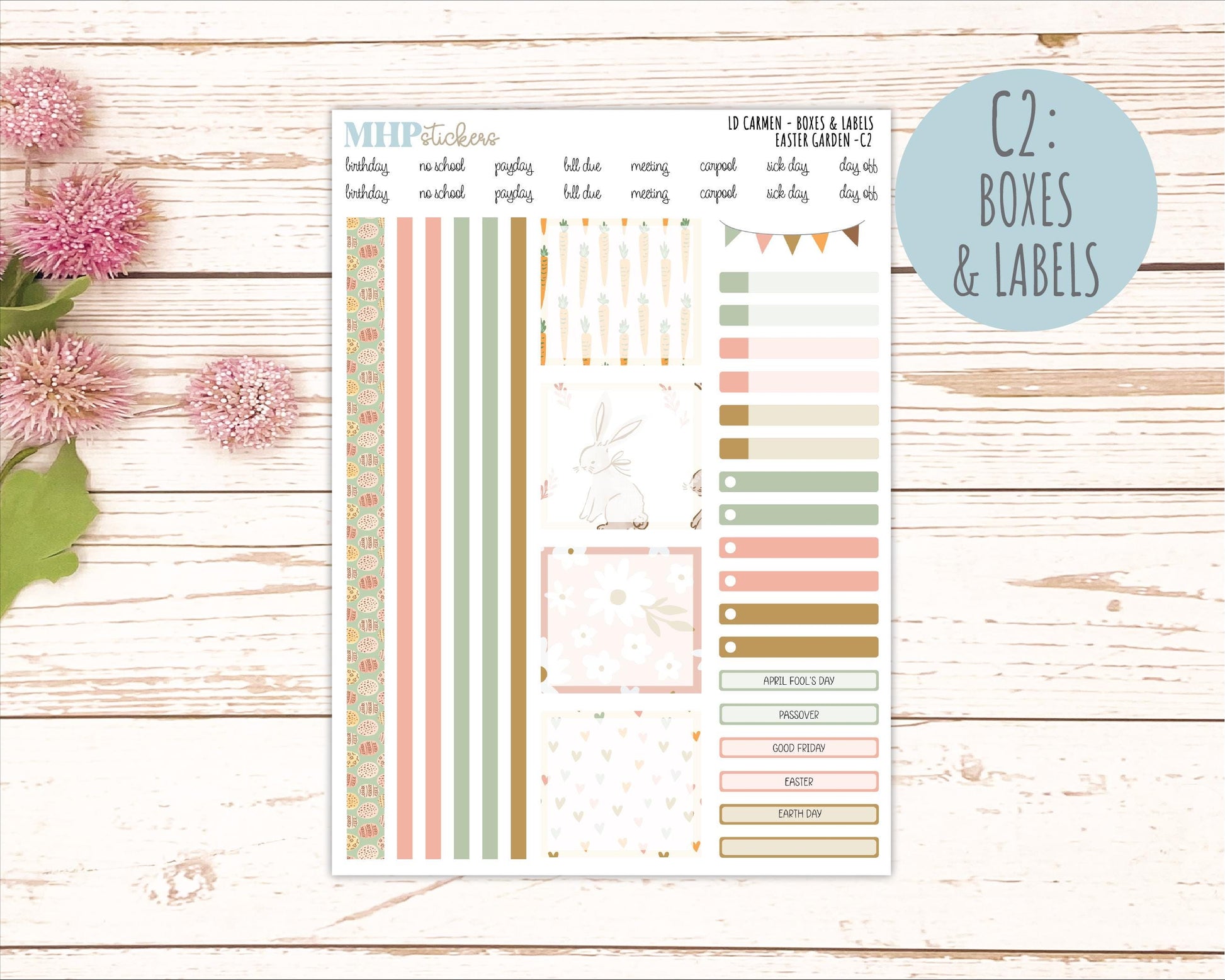 APRIL 2026 Stickers for The Carmen Laurel Denise Planner (Simply Month Planner). "Easter Garden" || C