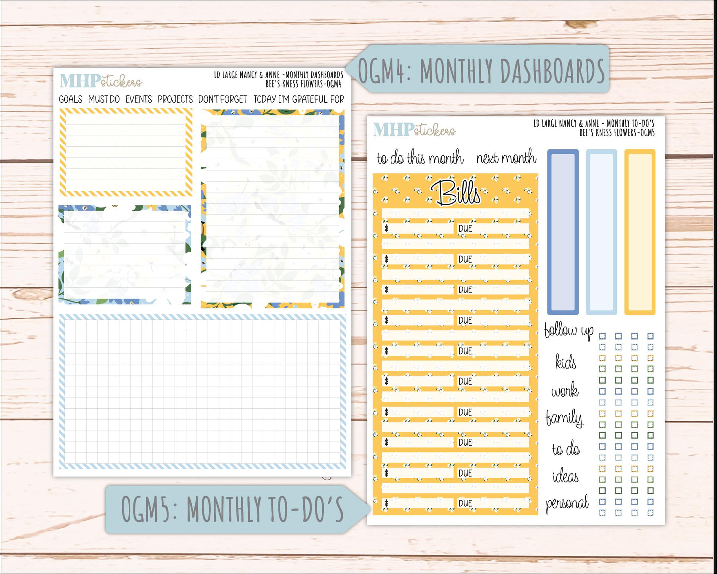 APRIL 2026 Stickers for Large Nancy & Anne Planners (Formerly Original Size). For Laurel Denise Planners. "Bee's Knees Flowers" || OG