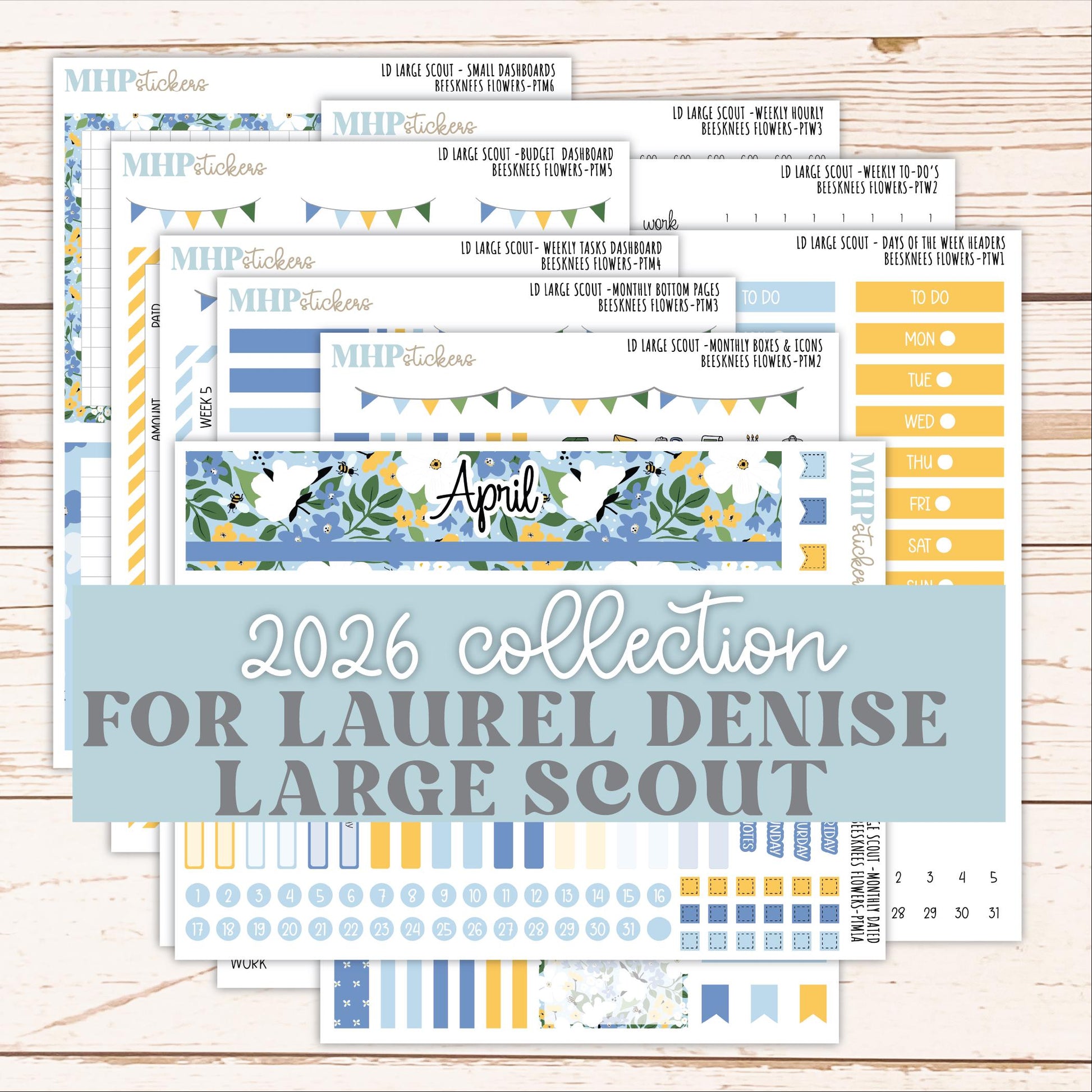 APRIL 2026 Stickers for the Large Scout Planner (formerly Portrait Planner). For Laurel Denise Planners "Bee's Knees Flowers" ||PT