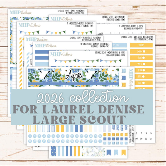 APRIL 2026 Stickers for the Large Scout Planner (formerly Portrait Planner). For Laurel Denise Planners "Bee's Knees Flowers" ||PT