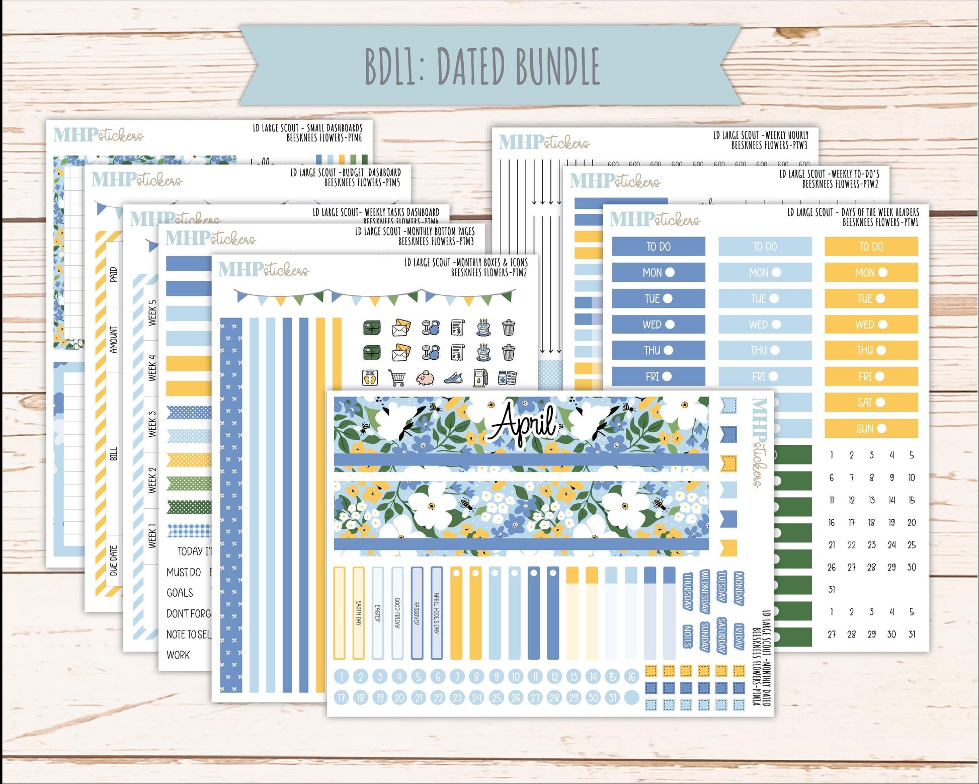 APRIL 2026 Stickers for the Large Scout Planner (formerly Portrait Planner). For Laurel Denise Planners "Bee's Knees Flowers" ||PT