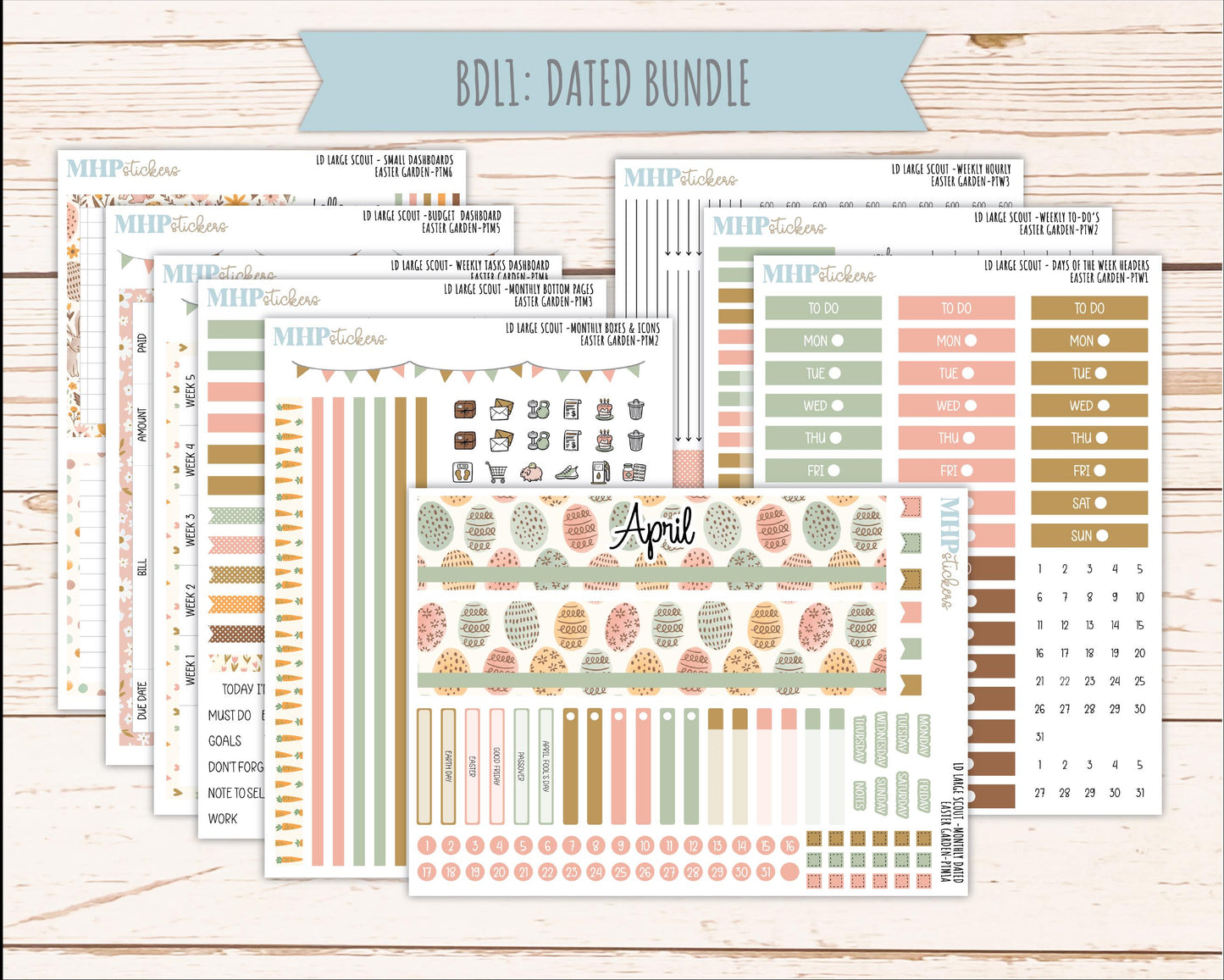 APRIL 2026 Stickers for the Large Scout Planner (formerly Portrait Planner). For Laurel Denise Planners "Easter Garden" ||PT