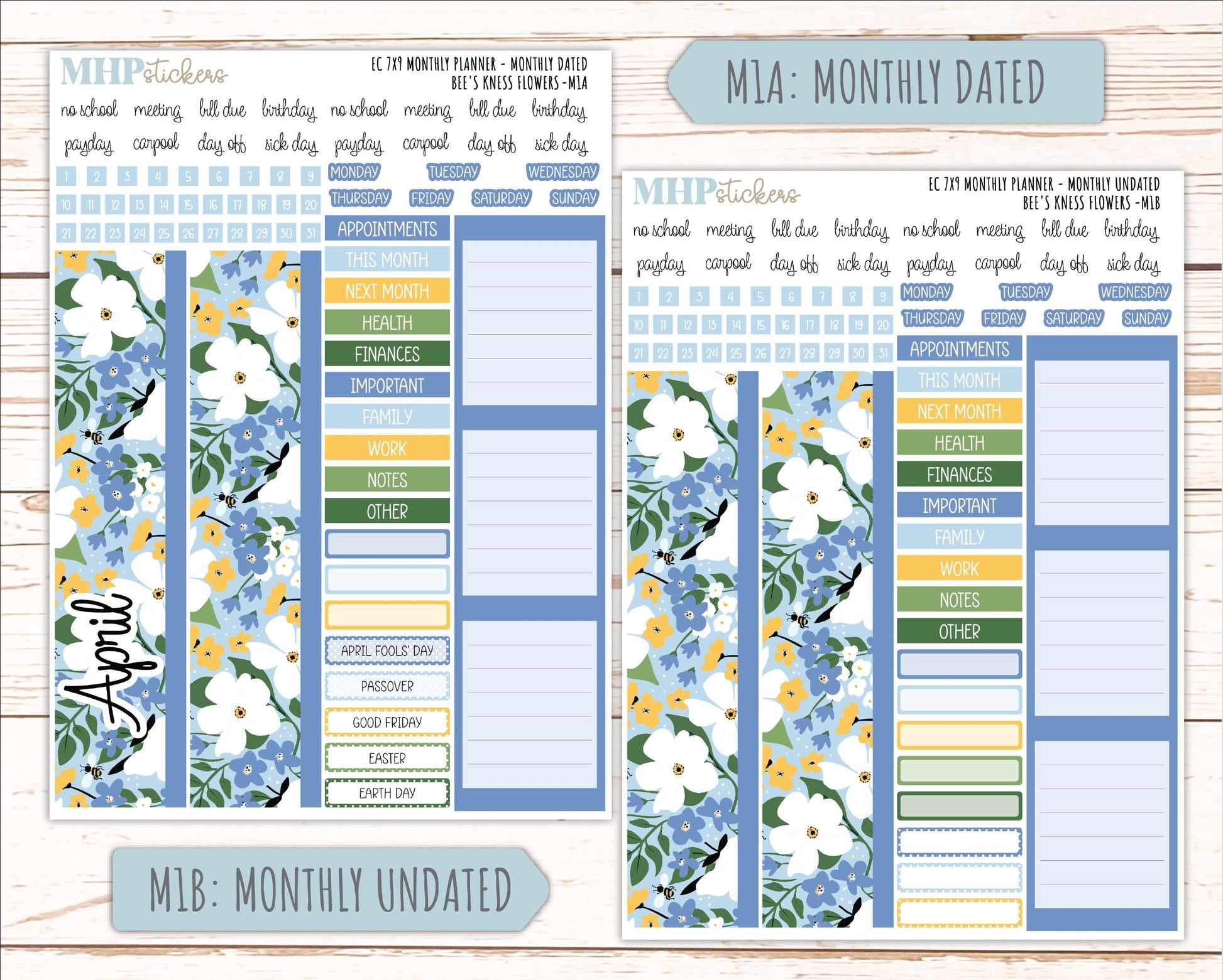 APRIL Monthly Kit for 7x9 Erin Condren Planners. 2026 Collection "Bee's Knees Flowers" || ECM