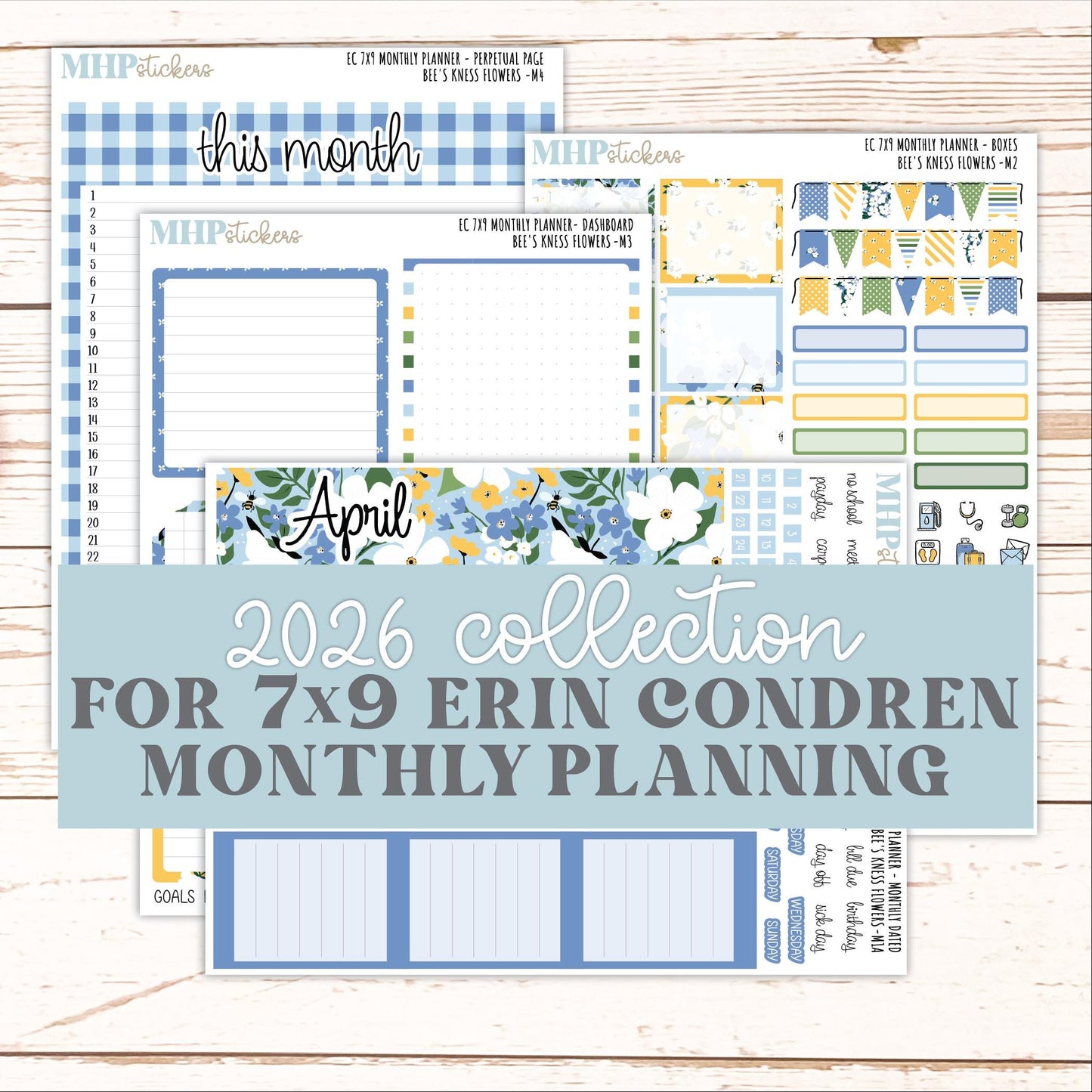 APRIL Monthly Kit for 7x9 Erin Condren Planners. 2026 Collection "Bee's Knees Flowers" || ECM