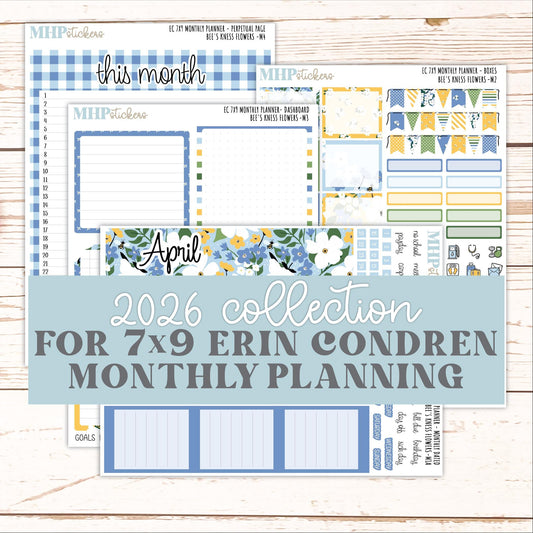 APRIL Monthly Kit for 7x9 Erin Condren Planners. 2026 Collection "Bee's Knees Flowers" || ECM