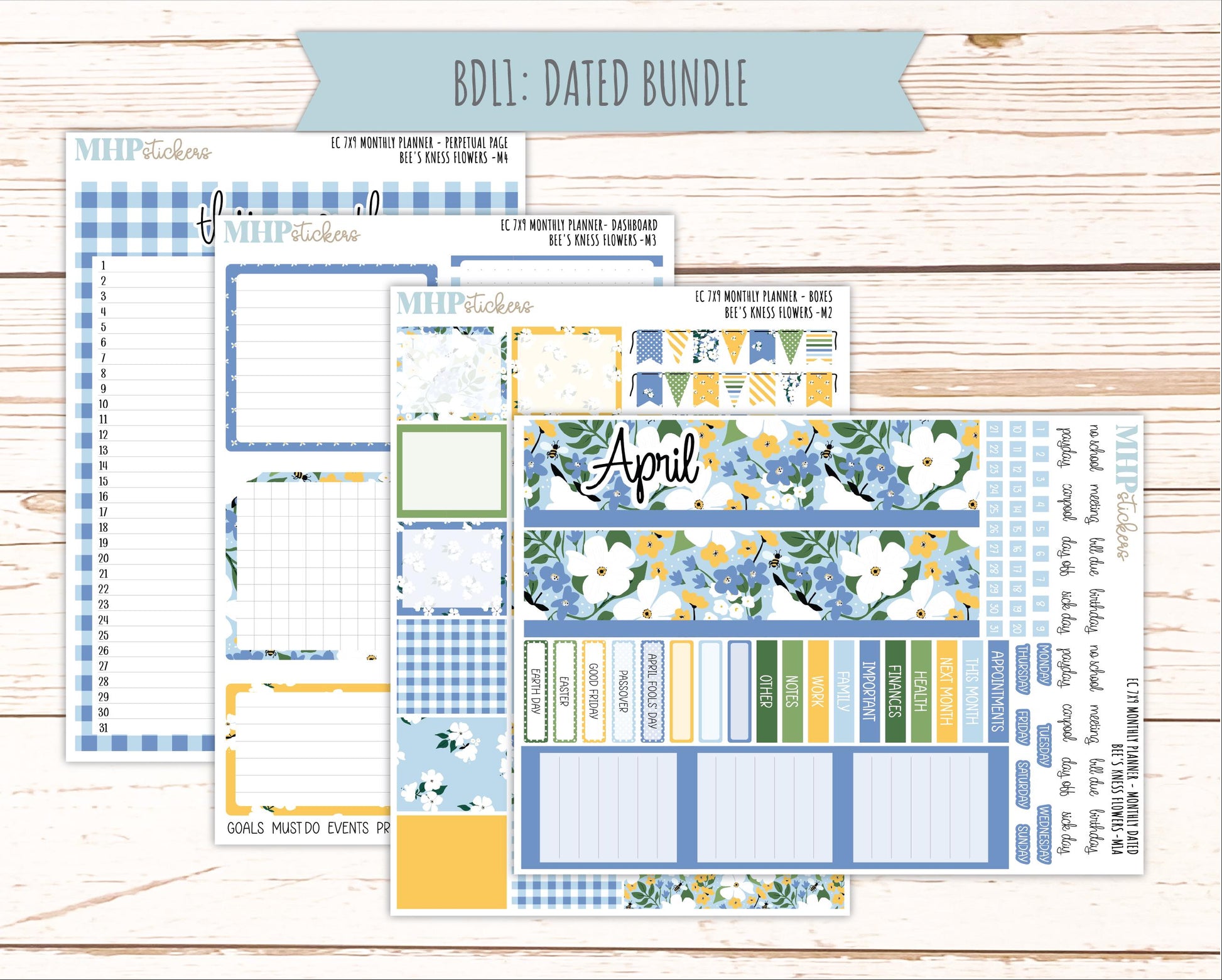 APRIL Monthly Kit for 7x9 Erin Condren Planners. 2026 Collection "Bee's Knees Flowers" || ECM