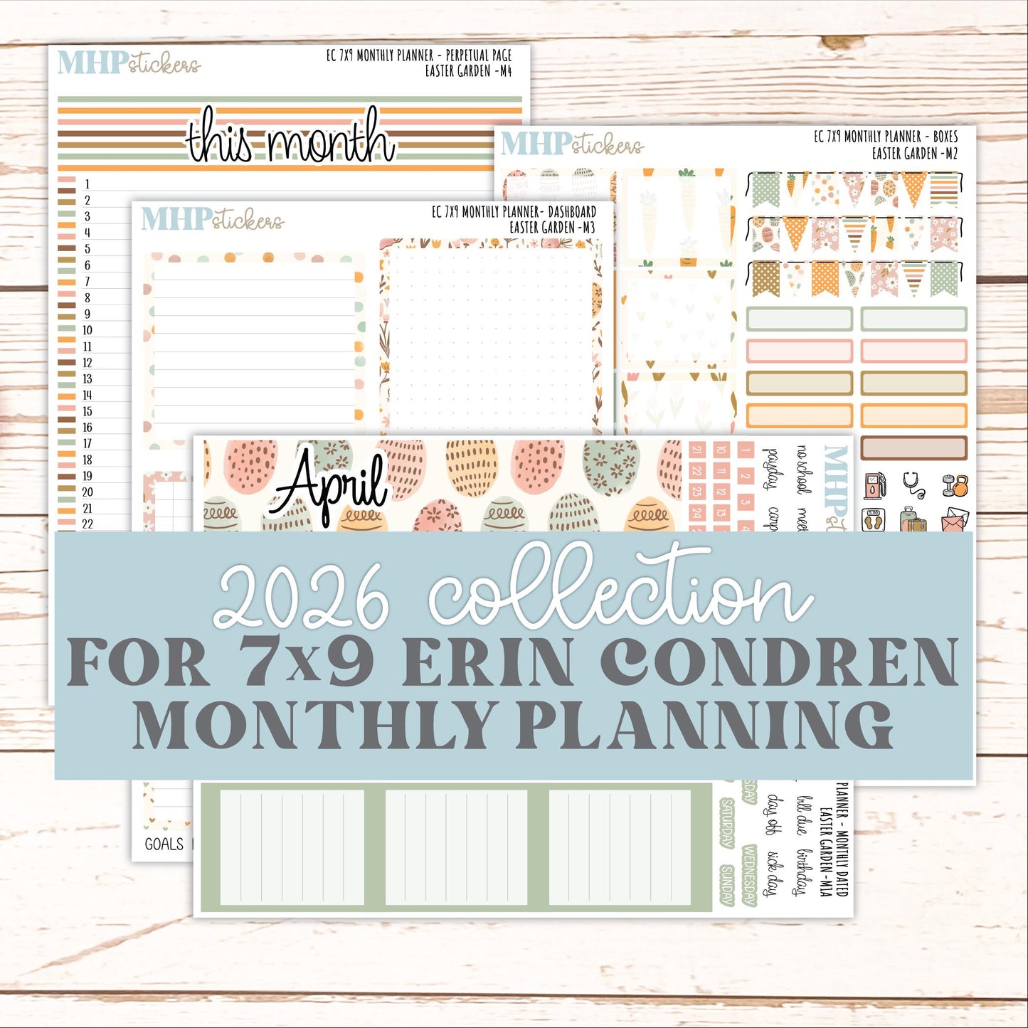APRIL Monthly Kit for 7x9 Erin Condren Planners. 2026 Collection "Easter Garden" || ECM