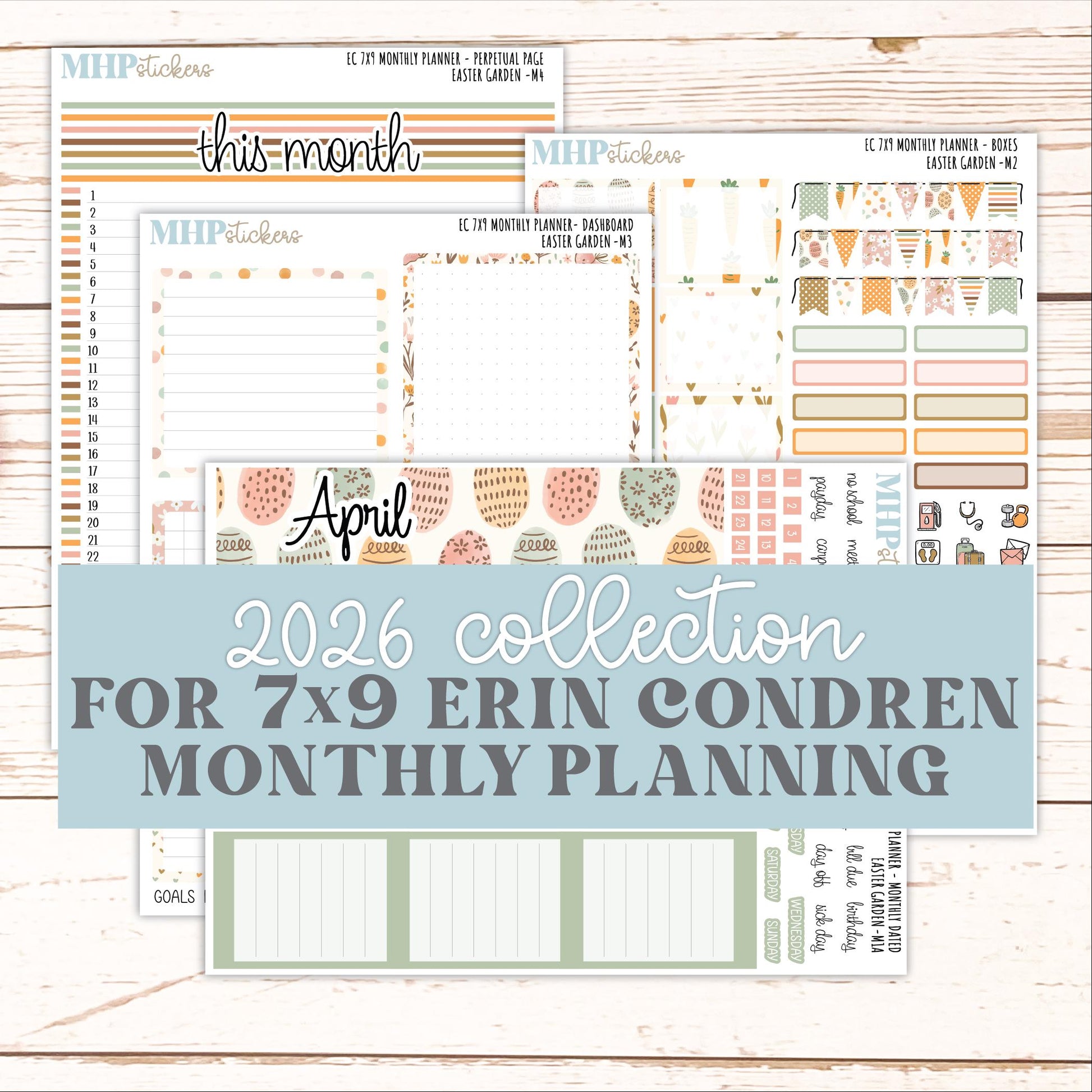 APRIL Monthly Kit for 7x9 Erin Condren Planners. 2026 Collection "Easter Garden" || ECM