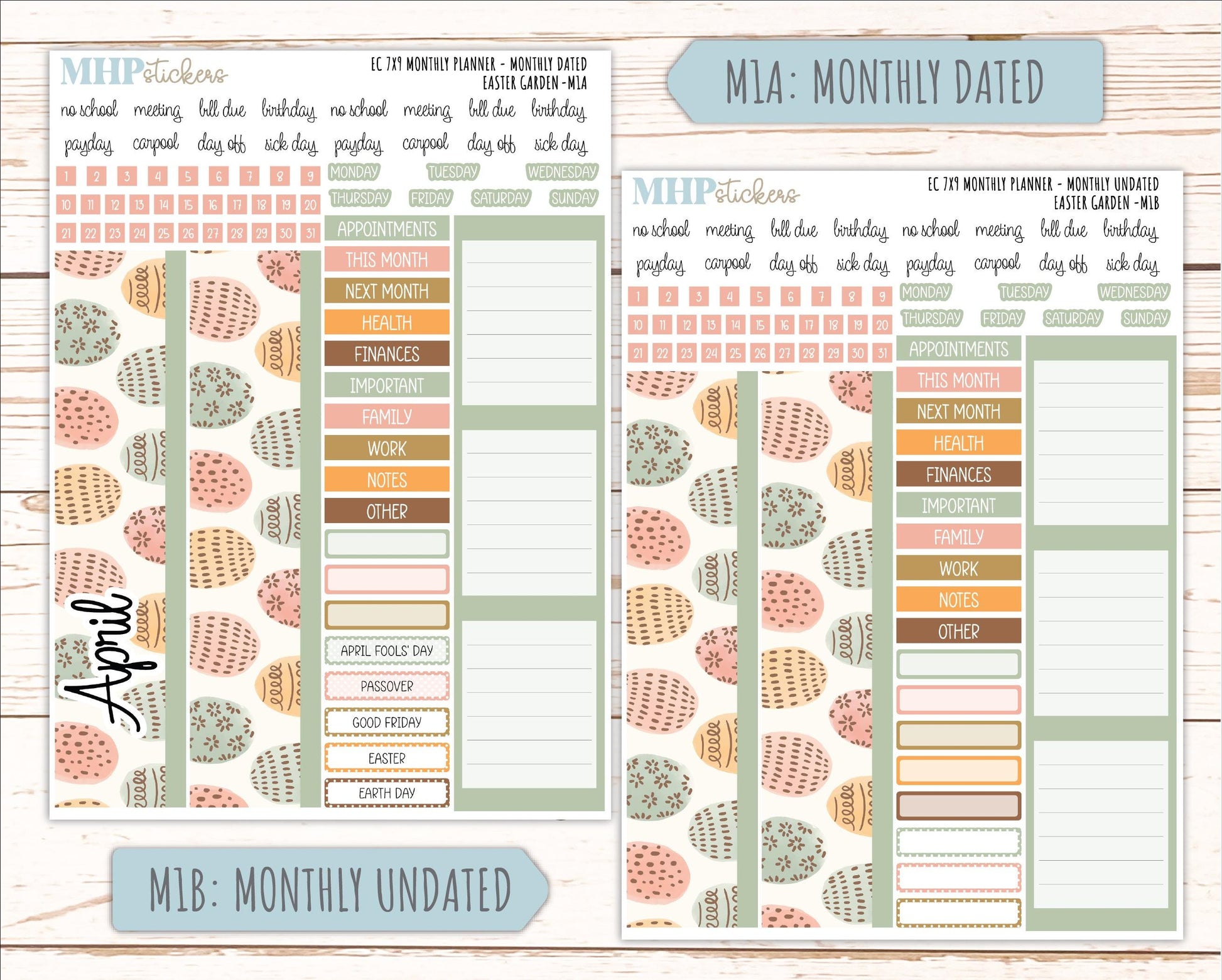 APRIL Monthly Kit for 7x9 Erin Condren Planners. 2026 Collection "Easter Garden" || ECM