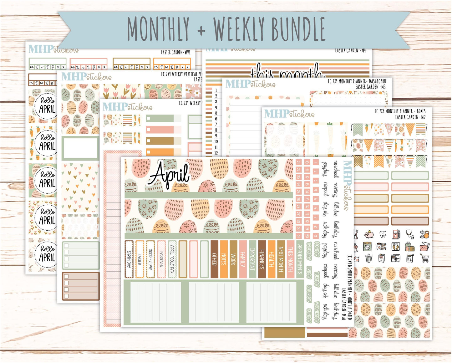 APRIL Weekly Vertical Kits for 7x9 Erin Condren Planners. 2026 Collection "Easter Garden" || ECWV