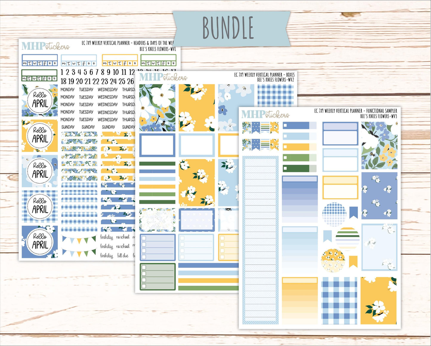 APRIL Weekly Vertical Kits for 7x9 Erin Condren Planners. 2026 Collection "Bee's Knees Flowers" || ECWV