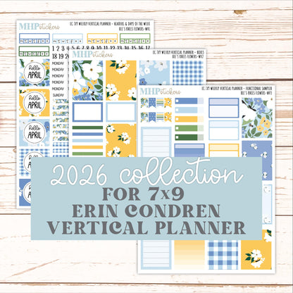APRIL Weekly Vertical Kits for 7x9 Erin Condren Planners. 2026 Collection "Bee's Knees Flowers" || ECWV