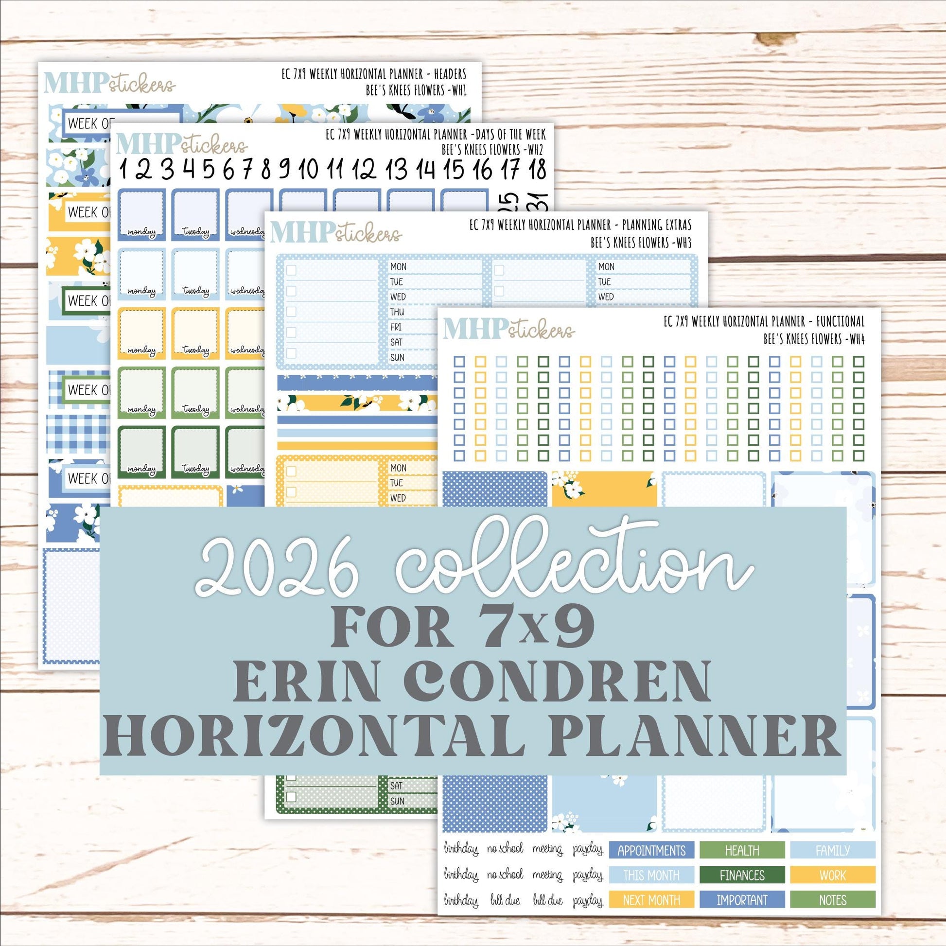 APRIL Weekly Horizontal Planning Kit for 7x9 Erin Condren Planners. 2026 Collection "Bee's Knees Flowers" || ECWH