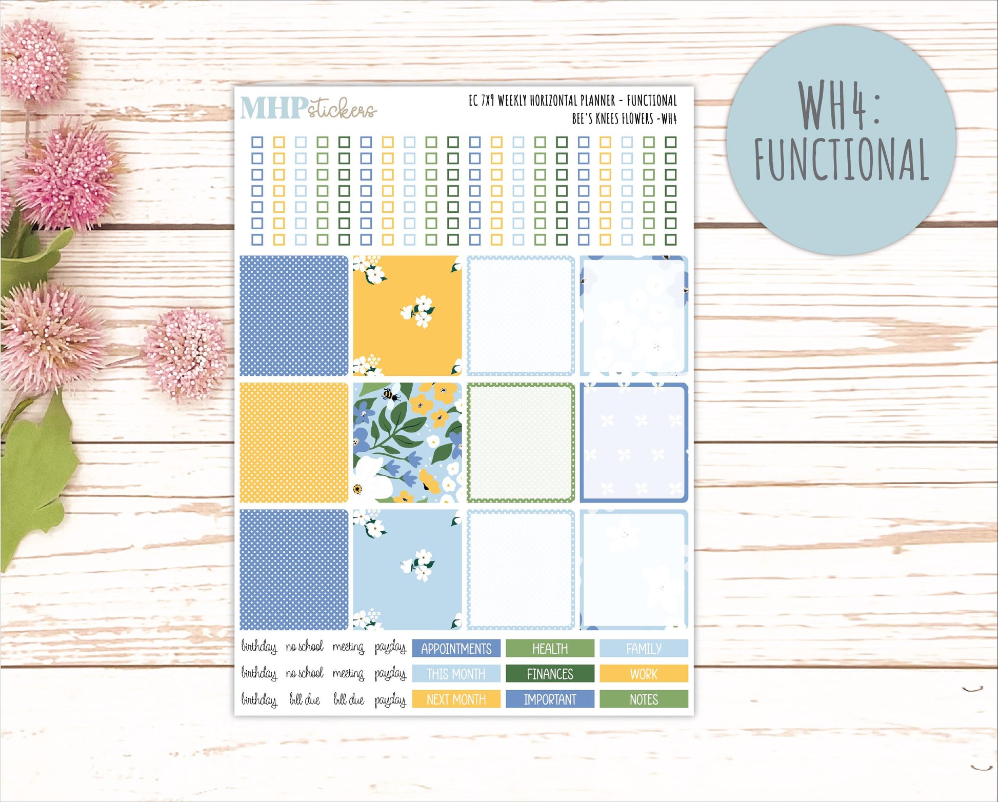APRIL Weekly Horizontal Planning Kit for 7x9 Erin Condren Planners. 2026 Collection "Bee's Knees Flowers" || ECWH