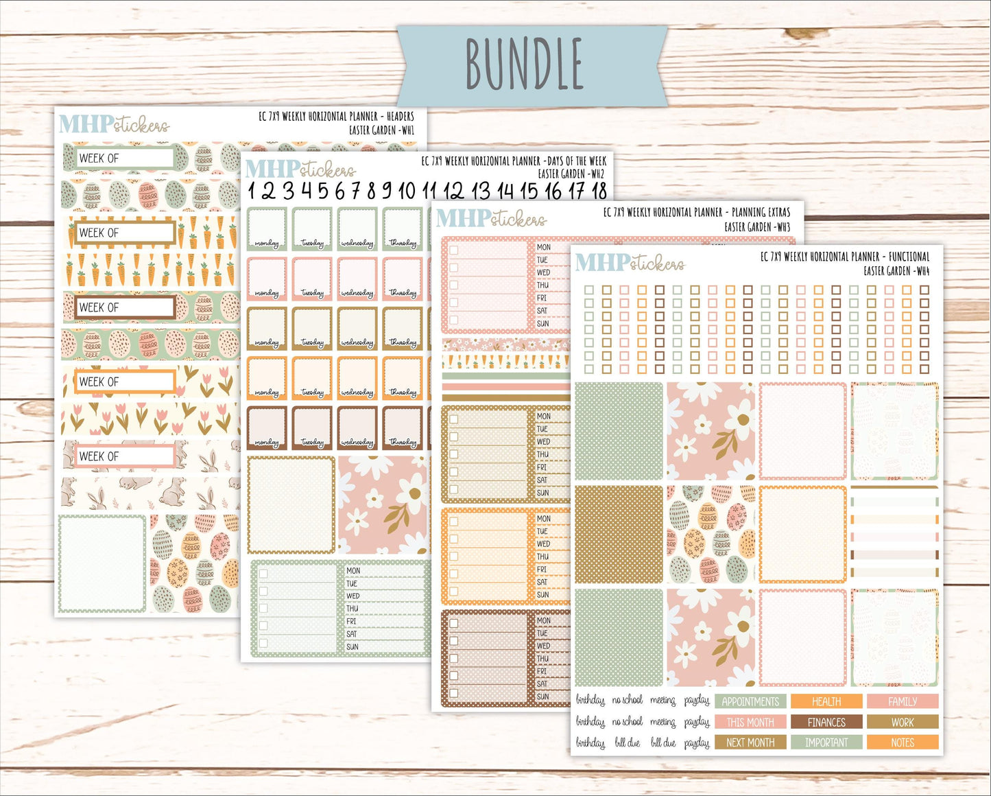 APRIL Weekly Horizontal Planning Kit for 7x9 Erin Condren Planners. 2026 Collection "Easter Garden" || ECWH