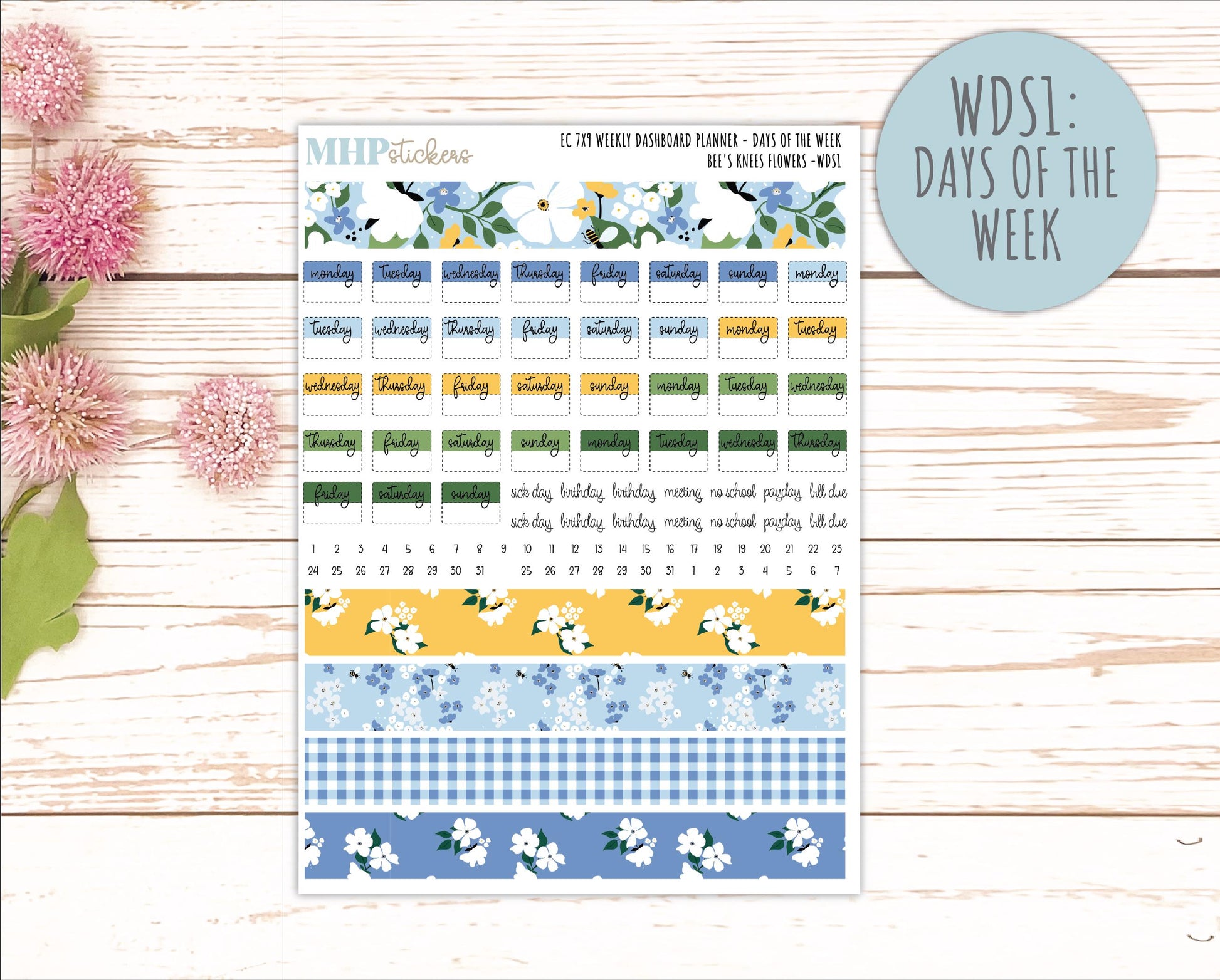 APRIL Weekly Dashboard Kit for 7x9 Erin Condren Planners. 2026 Collection "Bee's Knees Flowers" || ECWDS