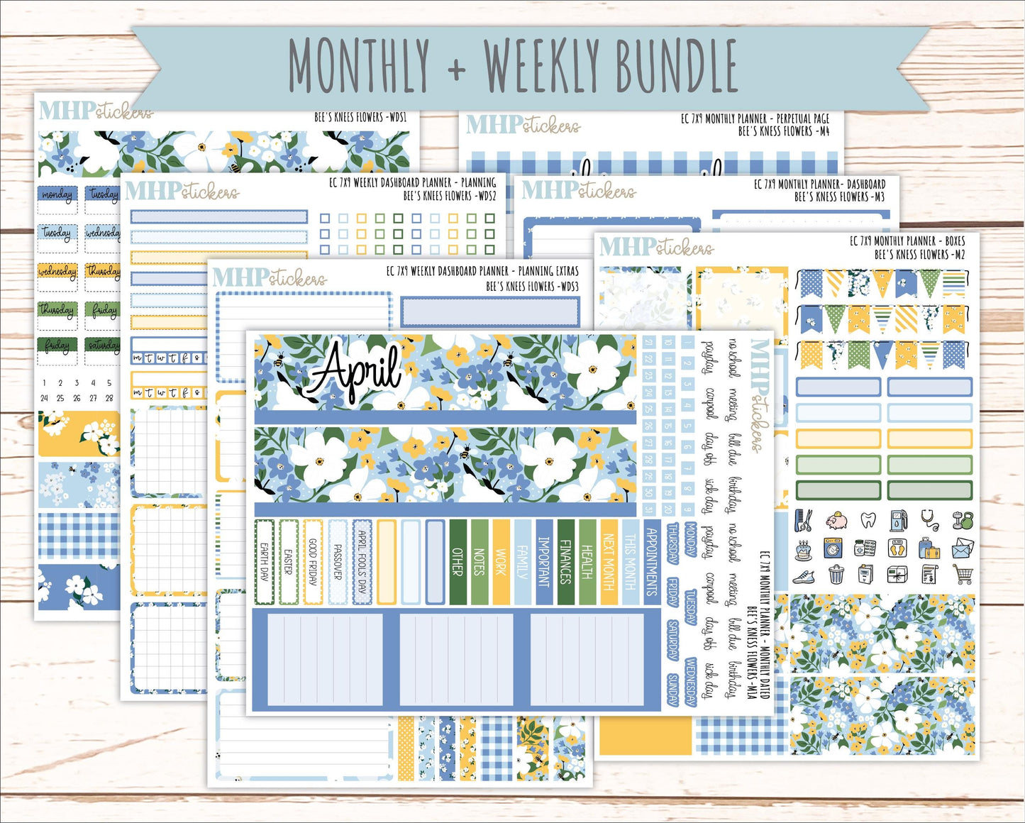 APRIL Weekly Dashboard Kit for 7x9 Erin Condren Planners. 2026 Collection "Bee's Knees Flowers" || ECWDS