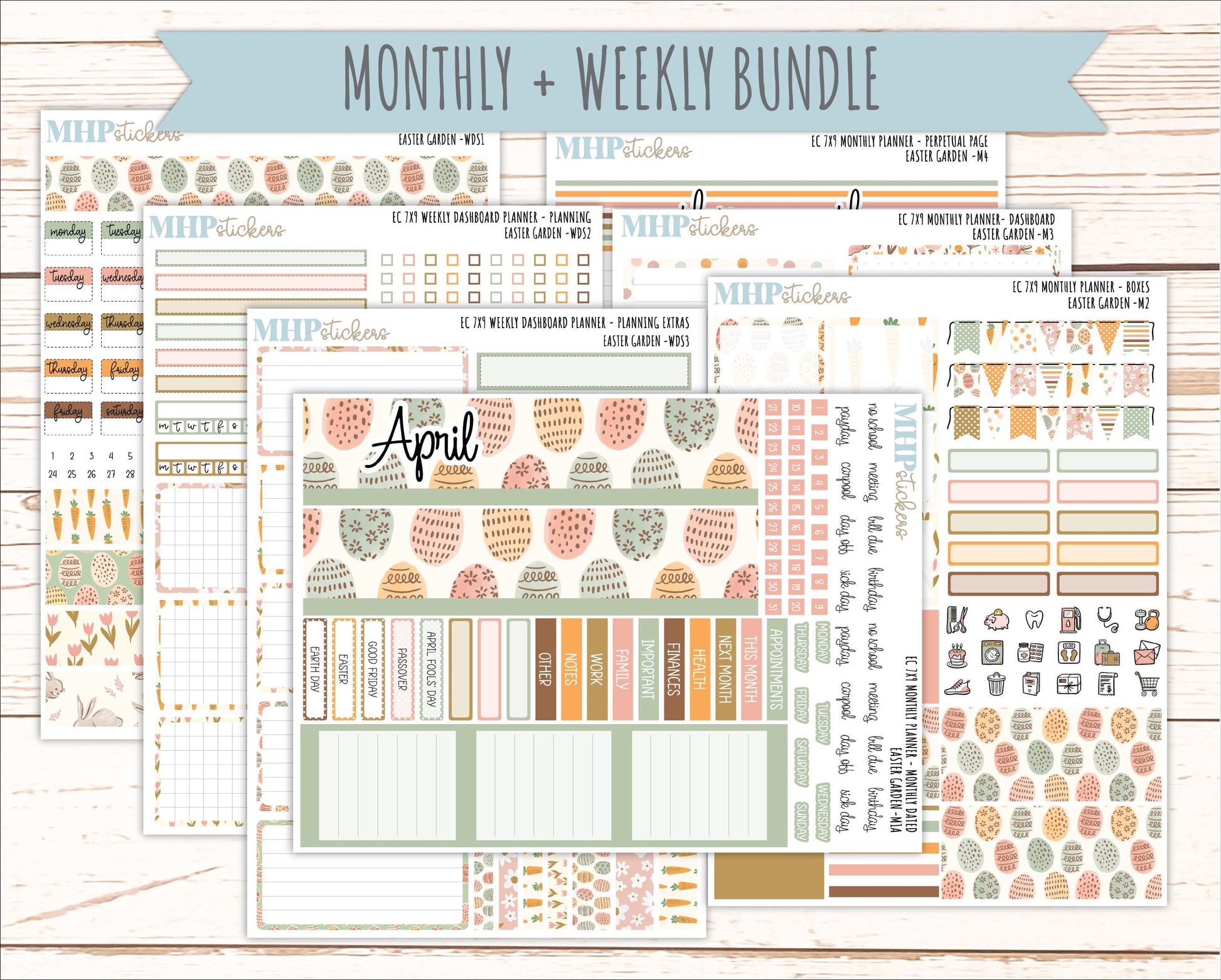 APRIL Weekly Dashboard Kit for 7x9 Erin Condren Planners. 2026 Collection "Easter Garden" || ECWDS