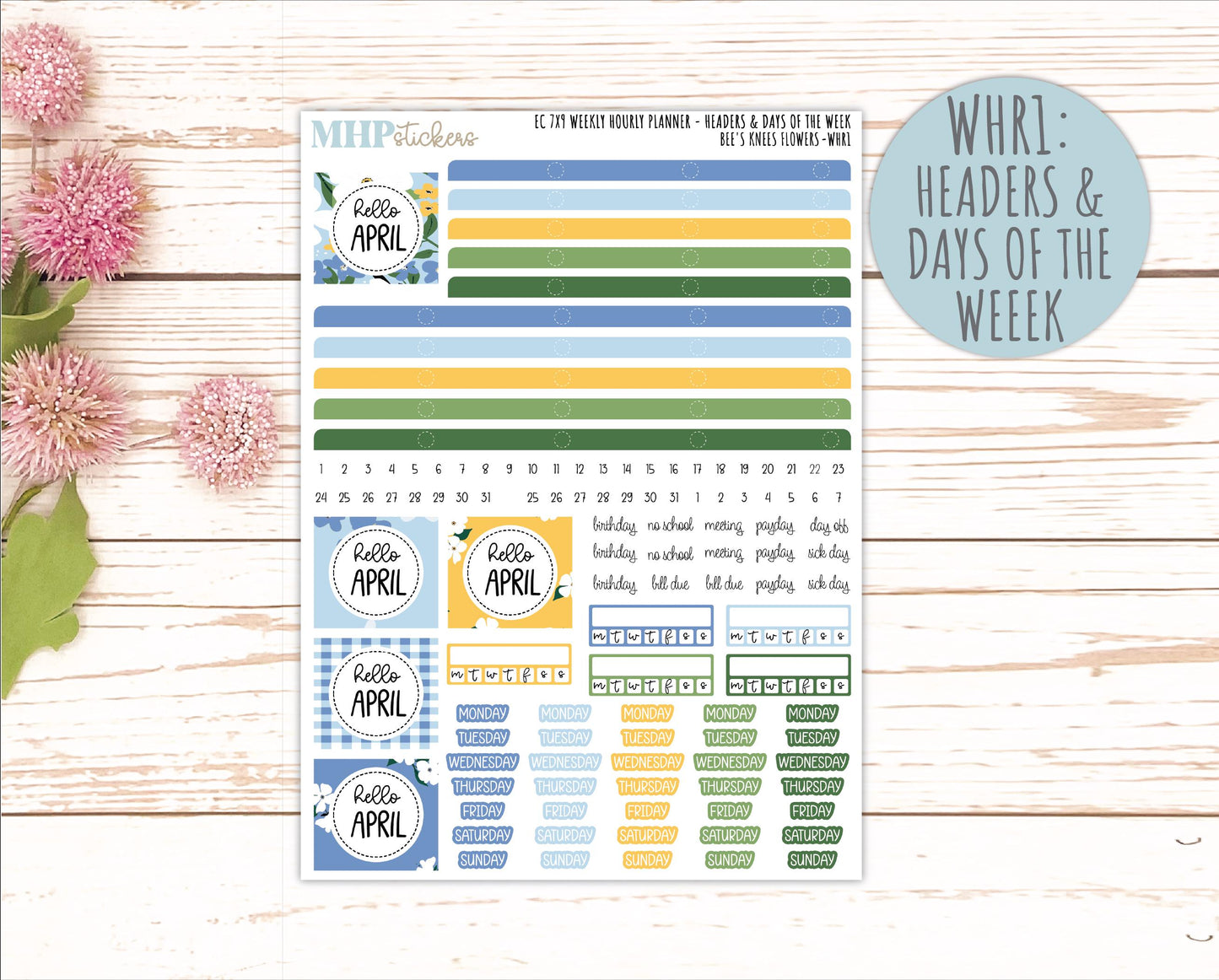 APRIL Weekly Hourly Planning Kits for 7x9 Erin Condren Planners. 2026 Collection "Bee's Knees Flowers" || ECWHR