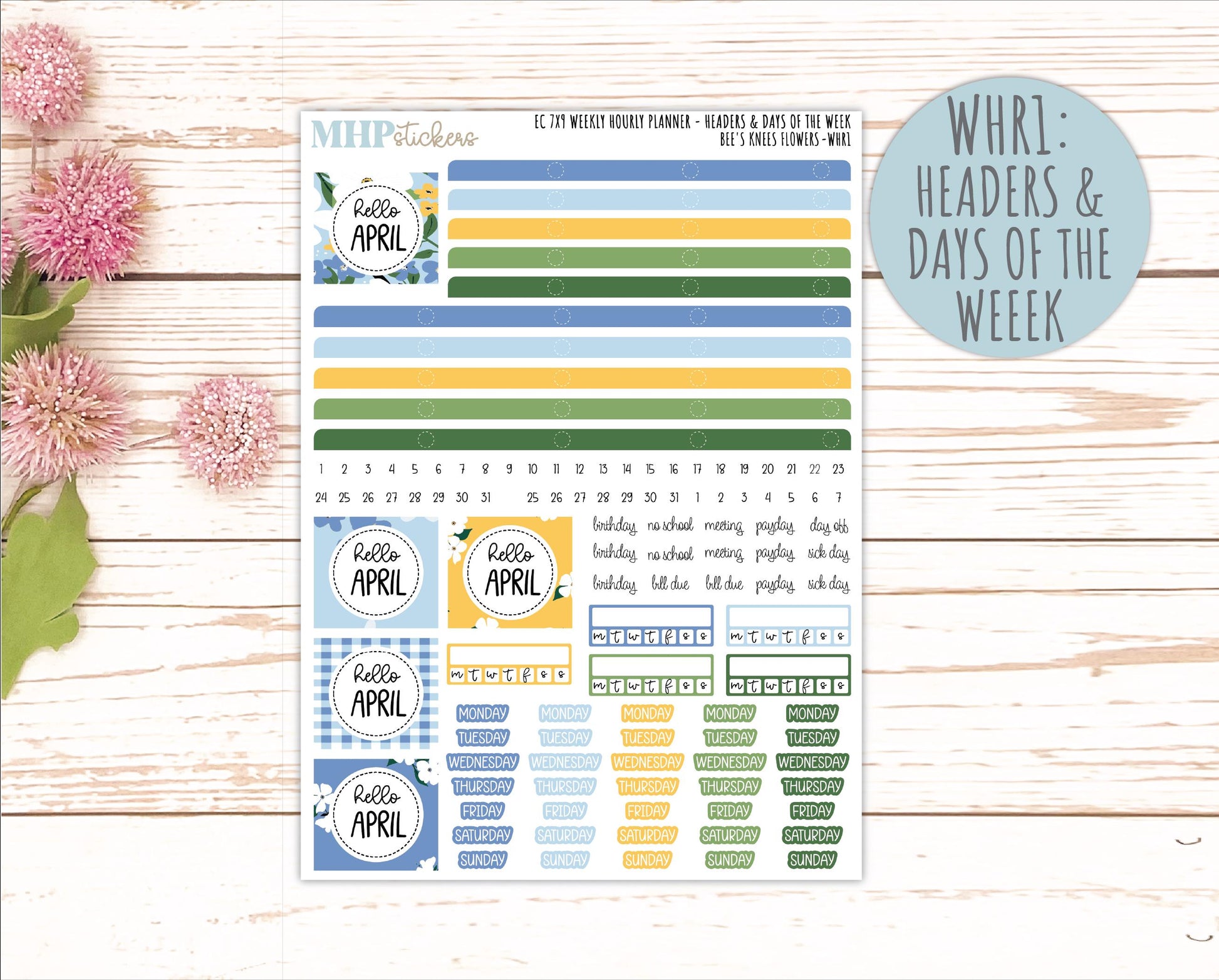 APRIL Weekly Hourly Planning Kits for 7x9 Erin Condren Planners. 2026 Collection "Bee's Knees Flowers" || ECWHR