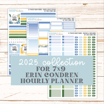 APRIL Weekly Hourly Planning Kits for 7x9 Erin Condren Planners. 2026 Collection "Bee's Knees Flowers" || ECWHR