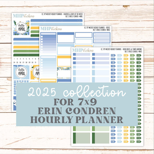 APRIL Weekly Hourly Planning Kits for 7x9 Erin Condren Planners. 2026 Collection "Bee's Knees Flowers" || ECWHR